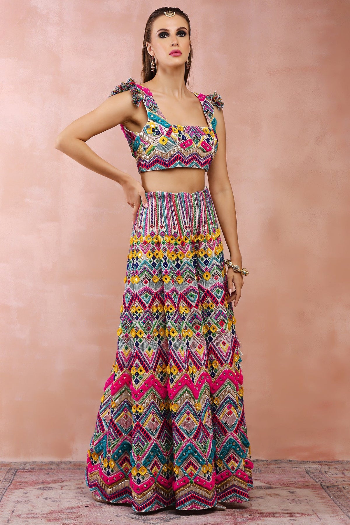 MULI COLOUR EMBROIDERED CHOLI WITH SHARARA