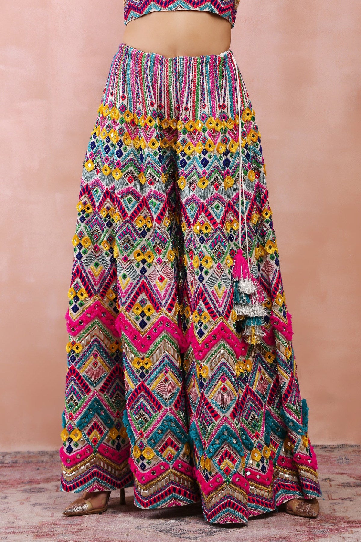 MULI COLOUR EMBROIDERED CHOLI WITH SHARARA