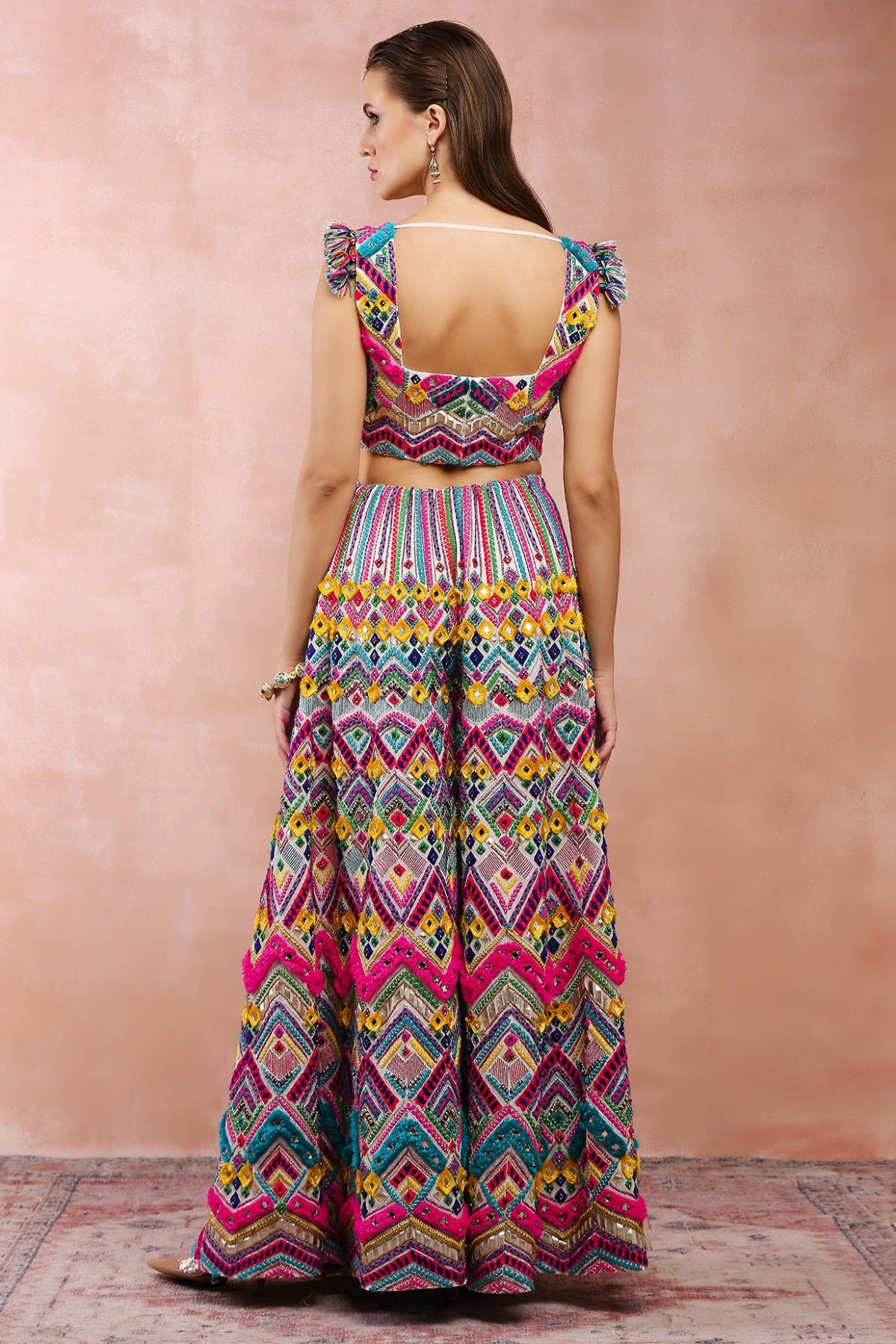 MULI COLOUR EMBROIDERED CHOLI WITH SHARARA