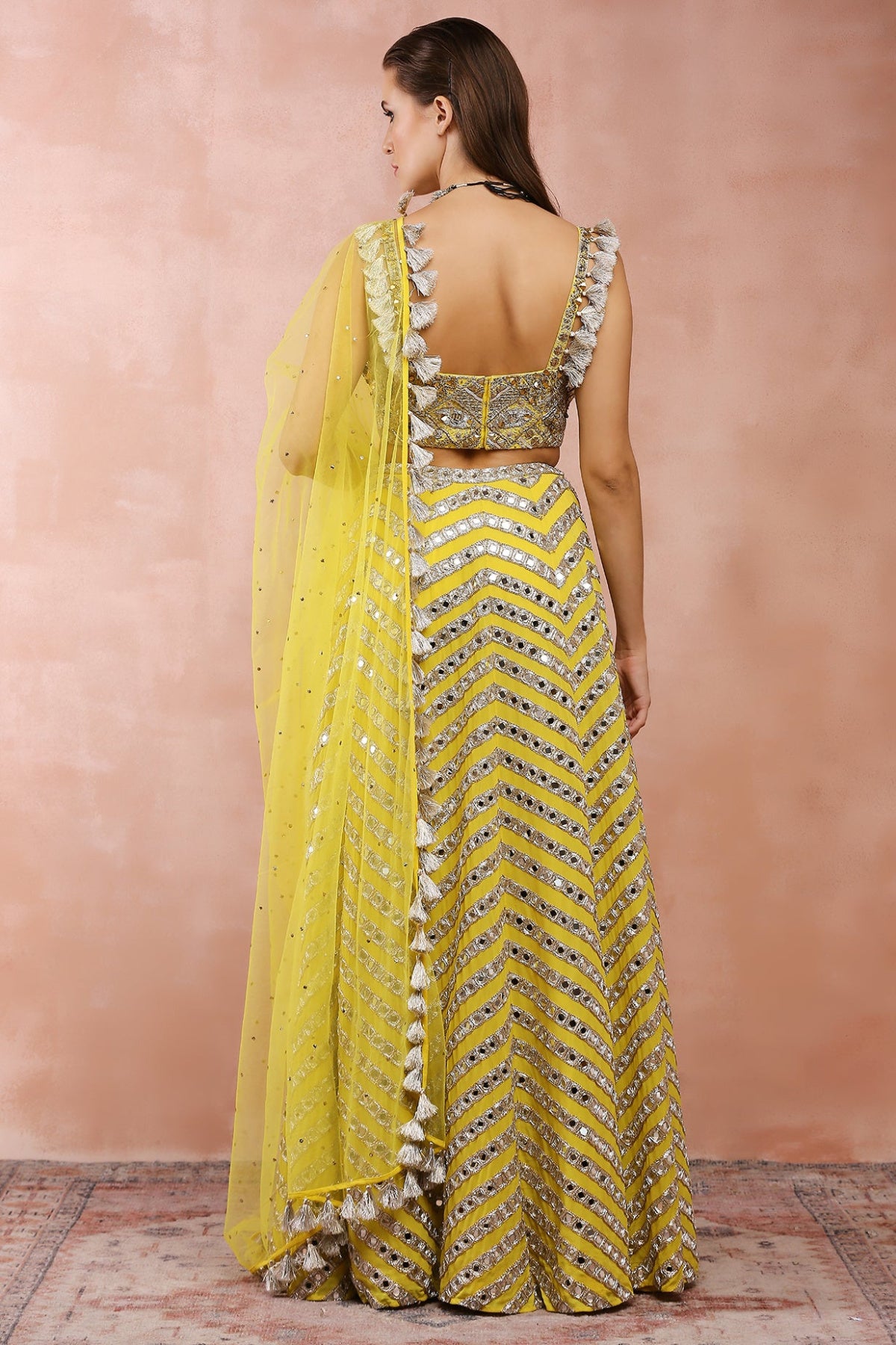 YELLOW EMBROIDERED CHOLI AND LEHENGA WITH DUPATTA