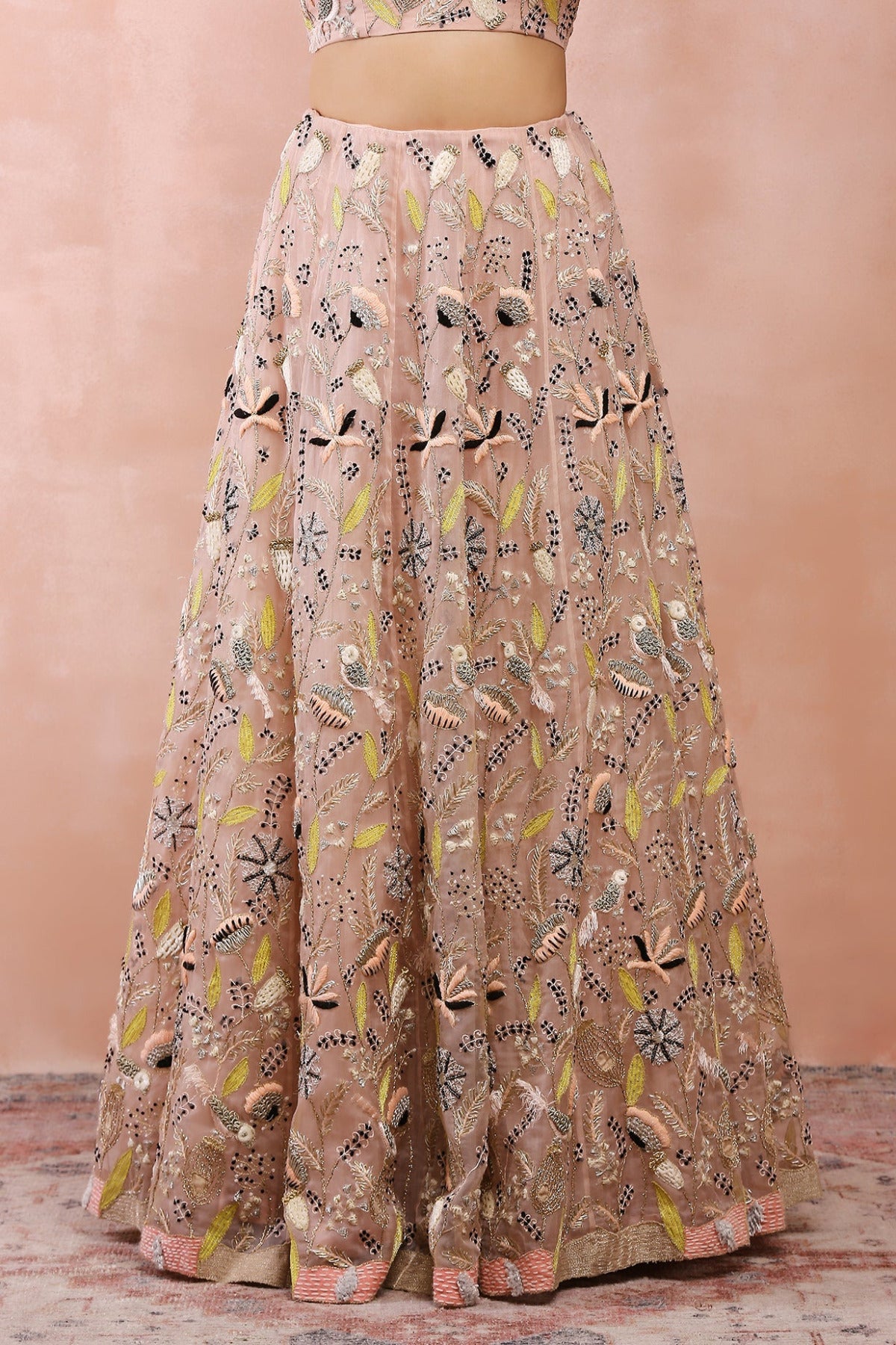 ROSE PINK EMBROIDERED CHOLI WITH LEHENGA AND DUPATTA