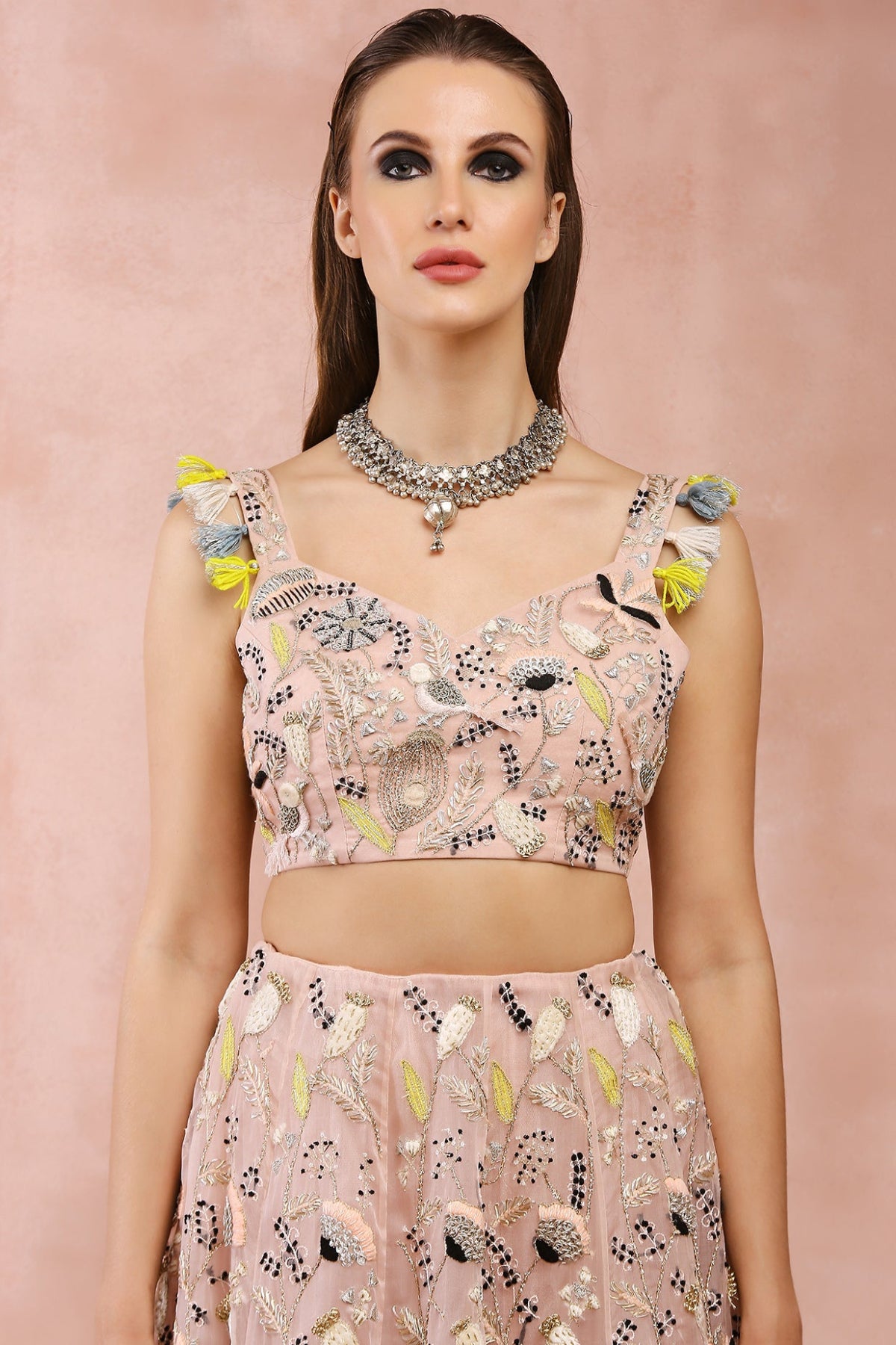 ROSE PINK EMBROIDERED CHOLI WITH LEHENGA AND DUPATTA