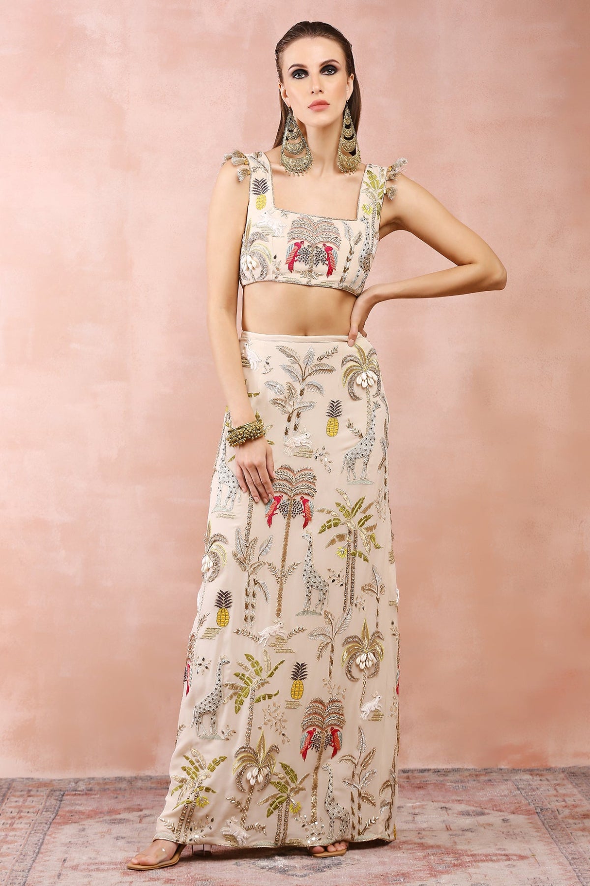 Mouni Roy in STONE EMBROIDERED CHOLI AND SKIRT