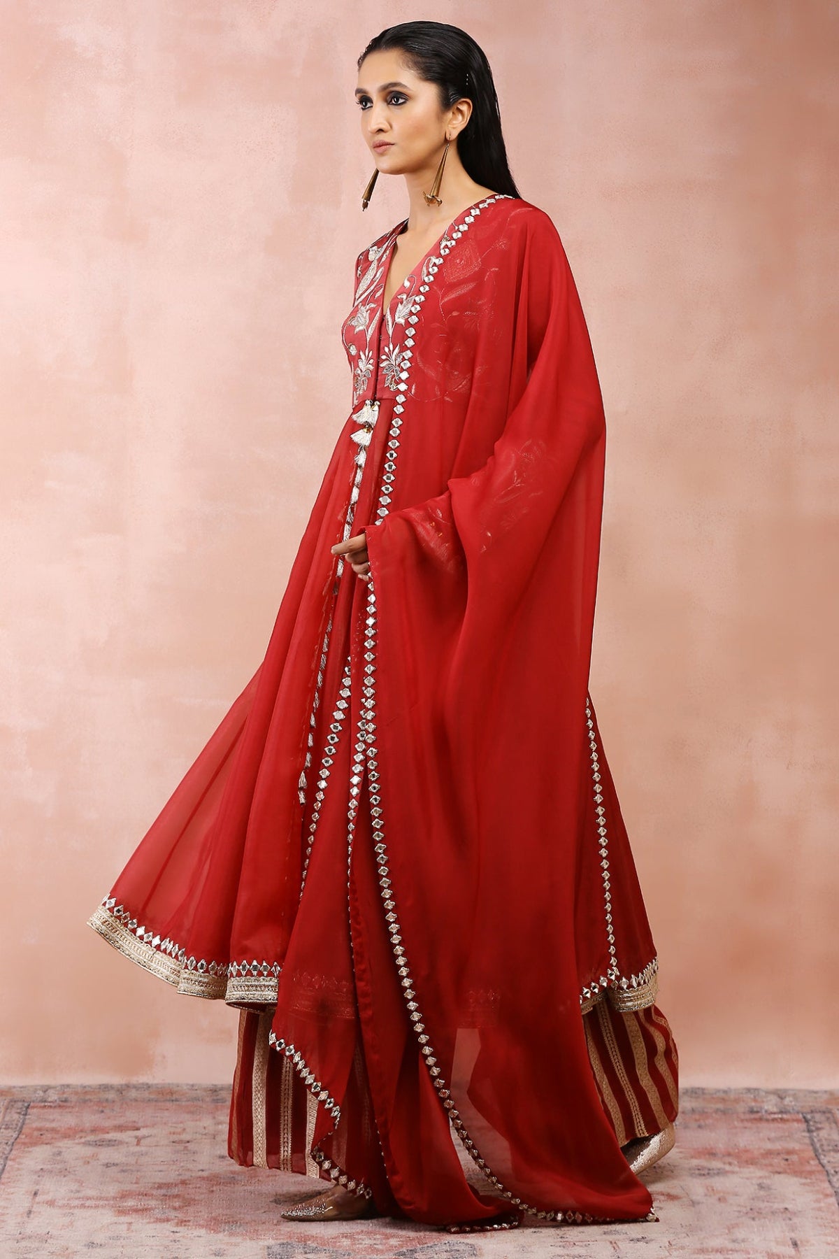 MAROON EMBROIDERED ANARKALI WITH PALAZZO AND DUPATTA