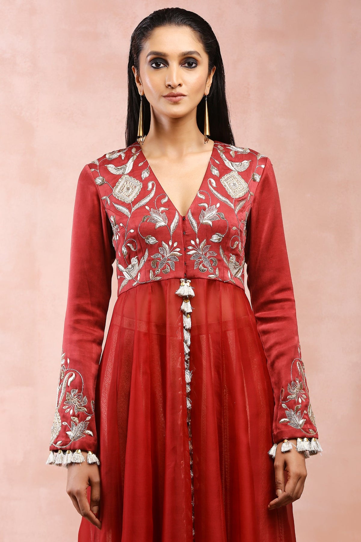 MAROON EMBROIDERED ANARKALI WITH PALAZZO AND DUPATTA