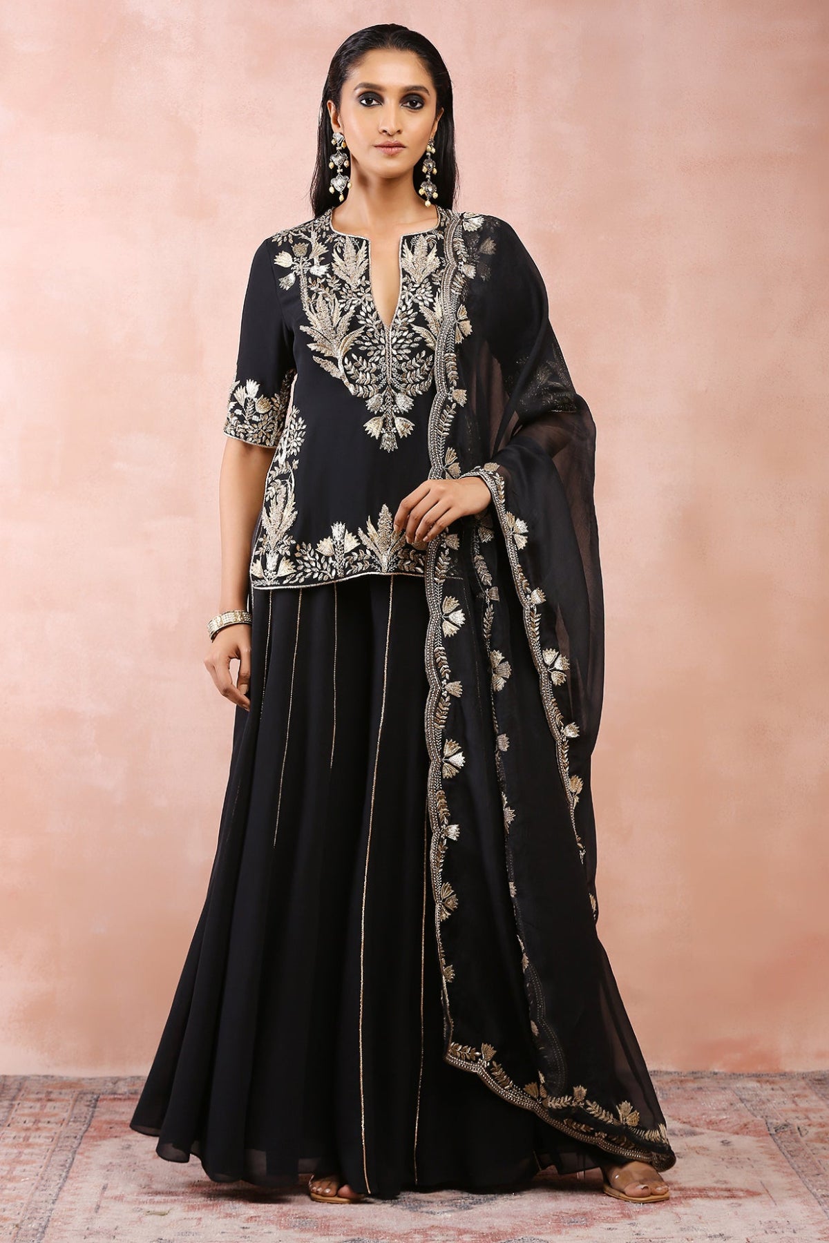 BLACK BAGH EMBROIDERED KURTA WITH SHARARA AND DUPATTA