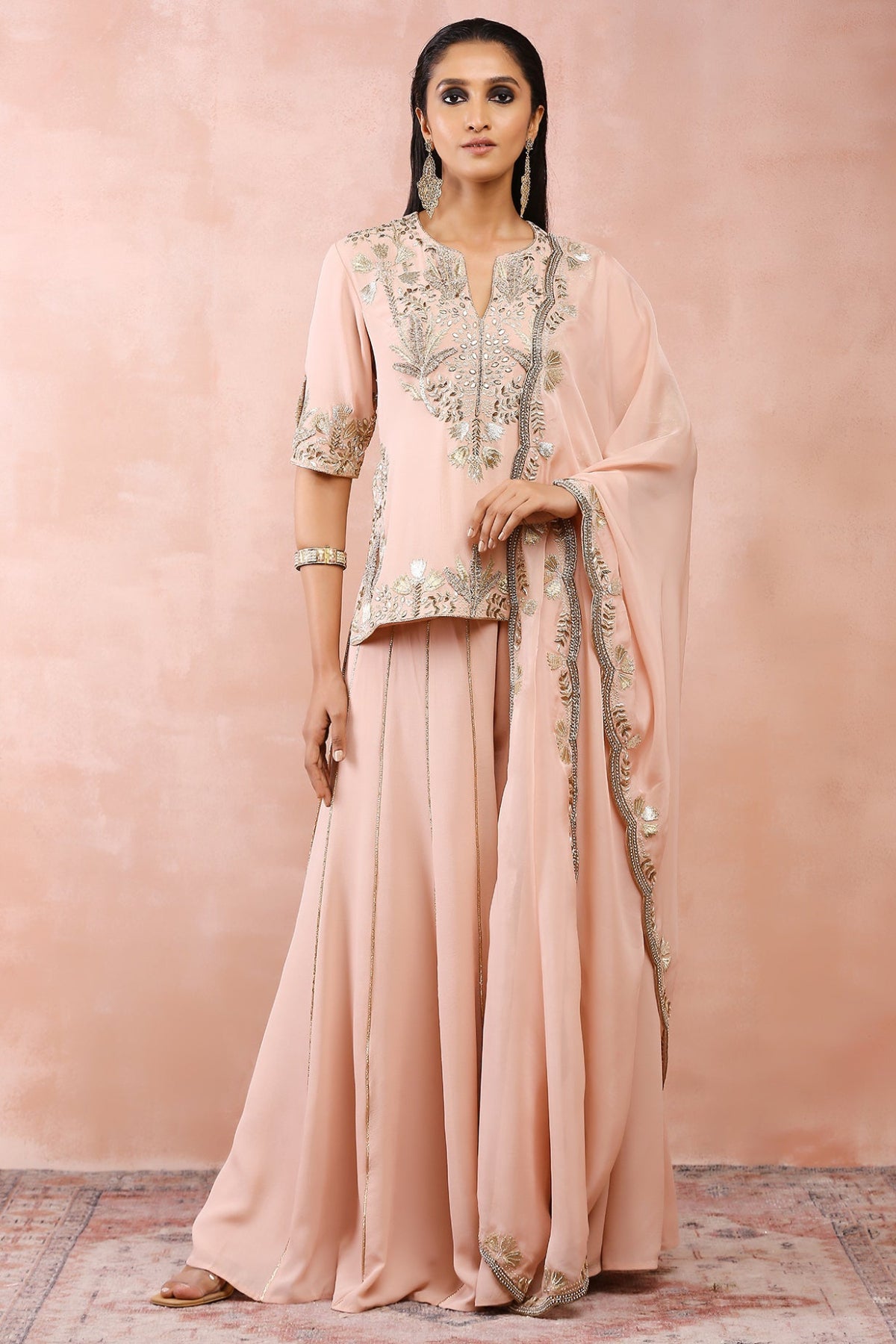 ROSE PINK BAGH EMBROIDERED KURTA WITH SHARARA AND DUPATTA