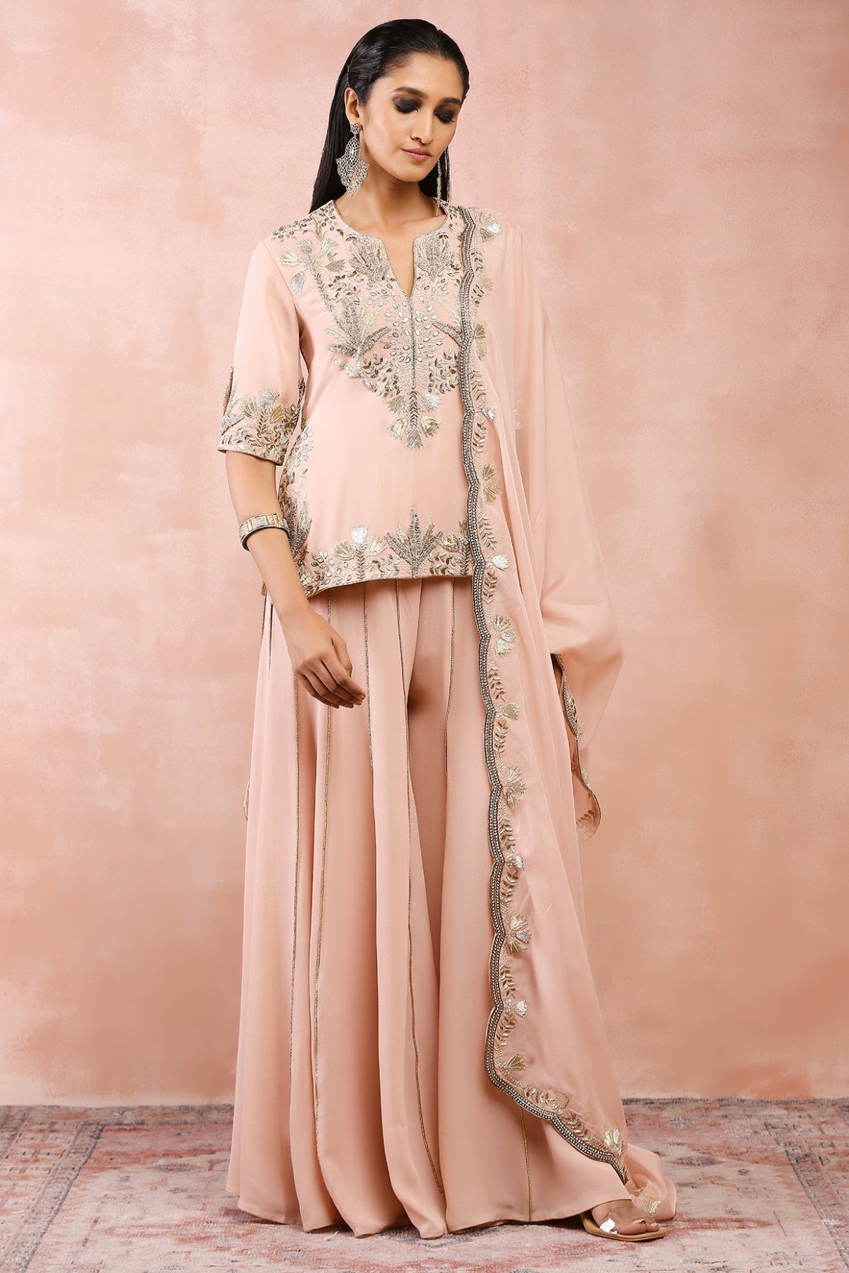 ROSE PINK BAGH EMBROIDERED KURTA WITH SHARARA AND DUPATTA