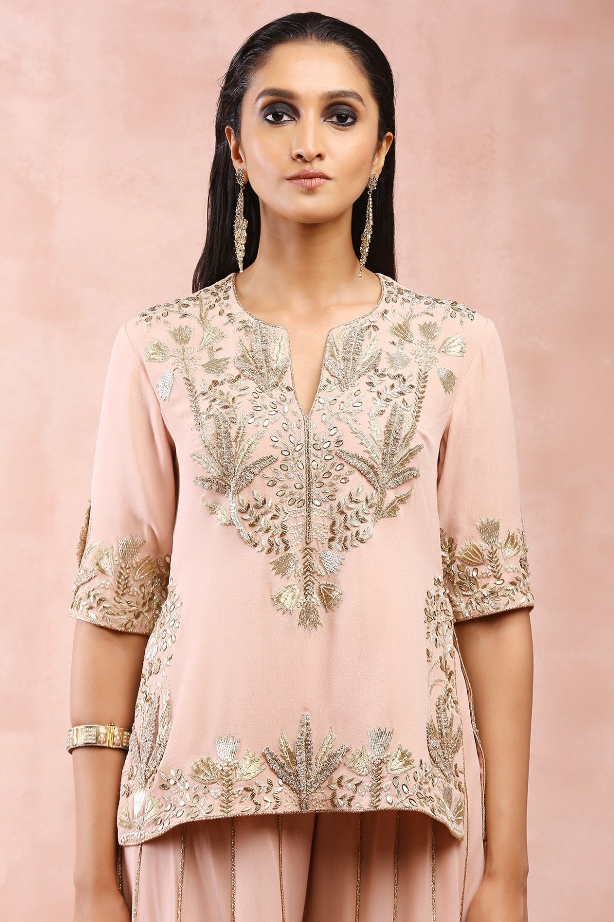 ROSE PINK BAGH EMBROIDERED KURTA WITH SHARARA AND DUPATTA