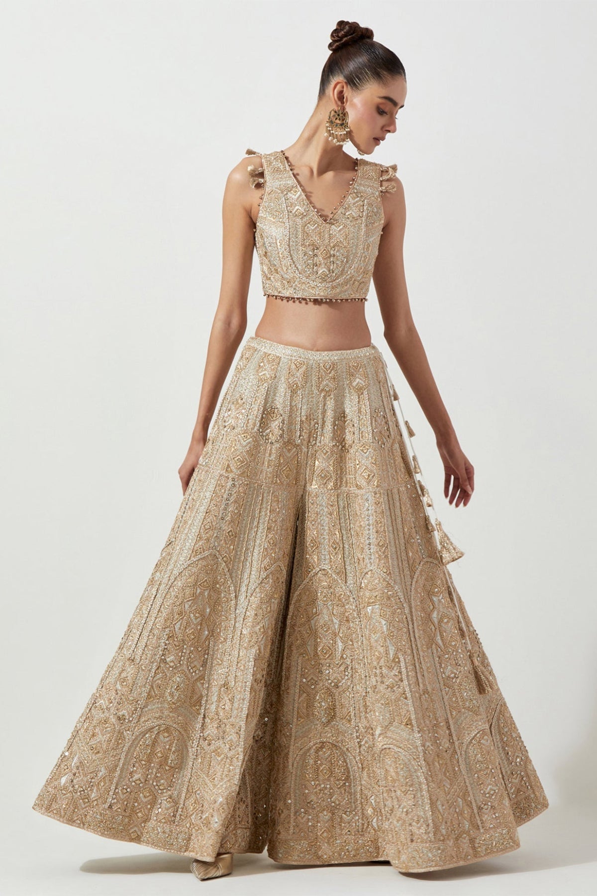 OFF WHITE EMBROIDERED CHOLI & SHARARA