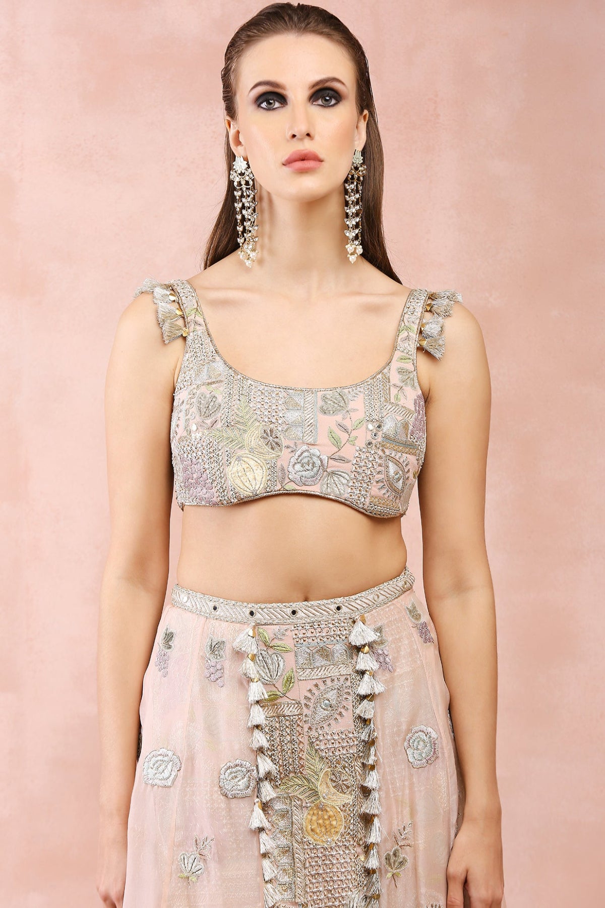 ROSE PINK EMBROIDERD CHOLI WITH SKIRT