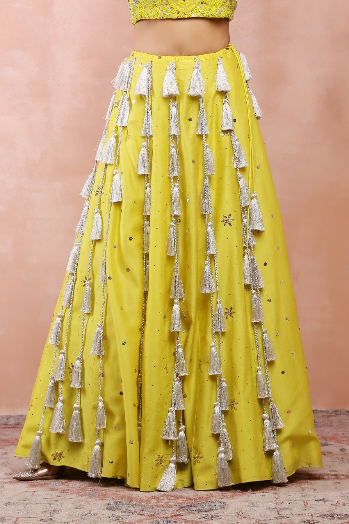 YELLOW EMBROIDERED CHOLI AND LEHENGA WITH DUPATTA