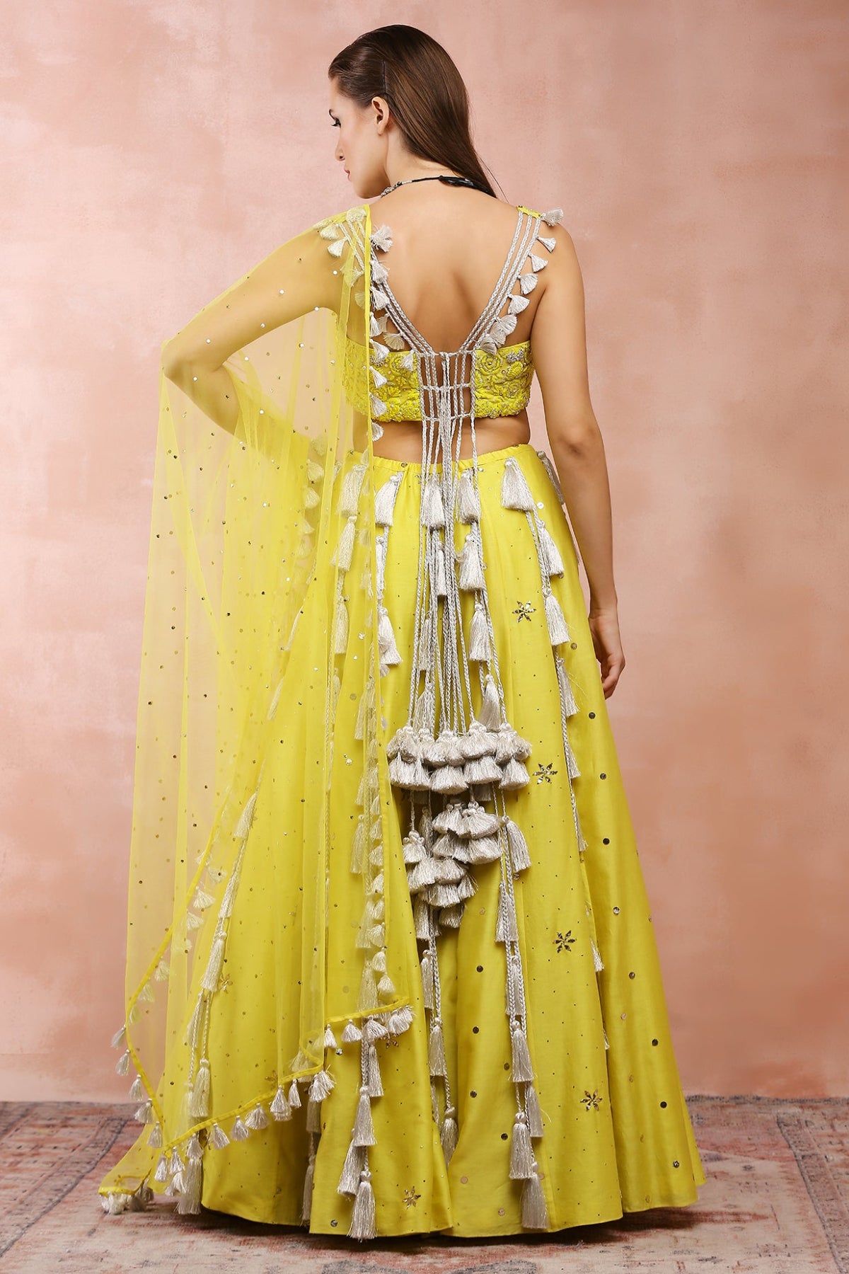 YELLOW EMBROIDERED CHOLI AND LEHENGA WITH DUPATTA