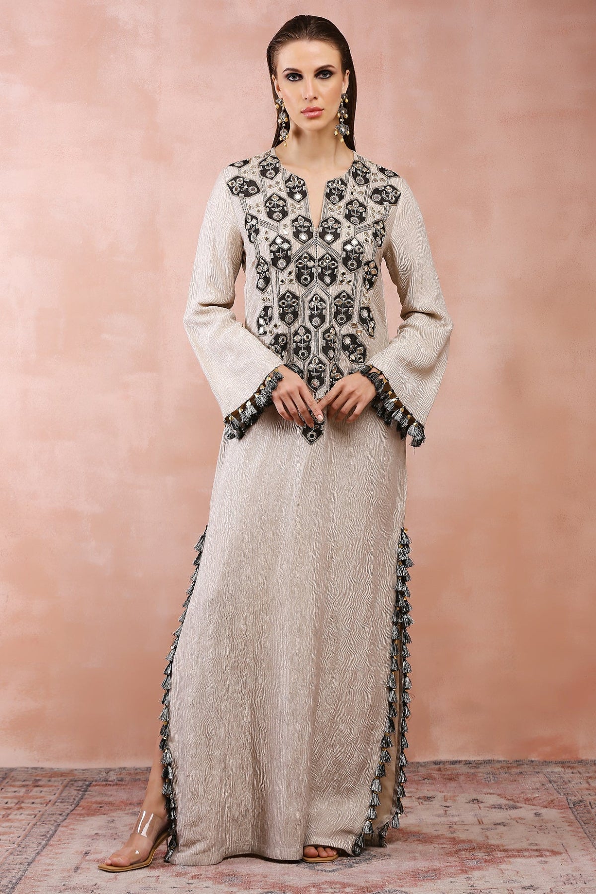 DULL GOLD EMBROIDERED YOKE KAFTAN