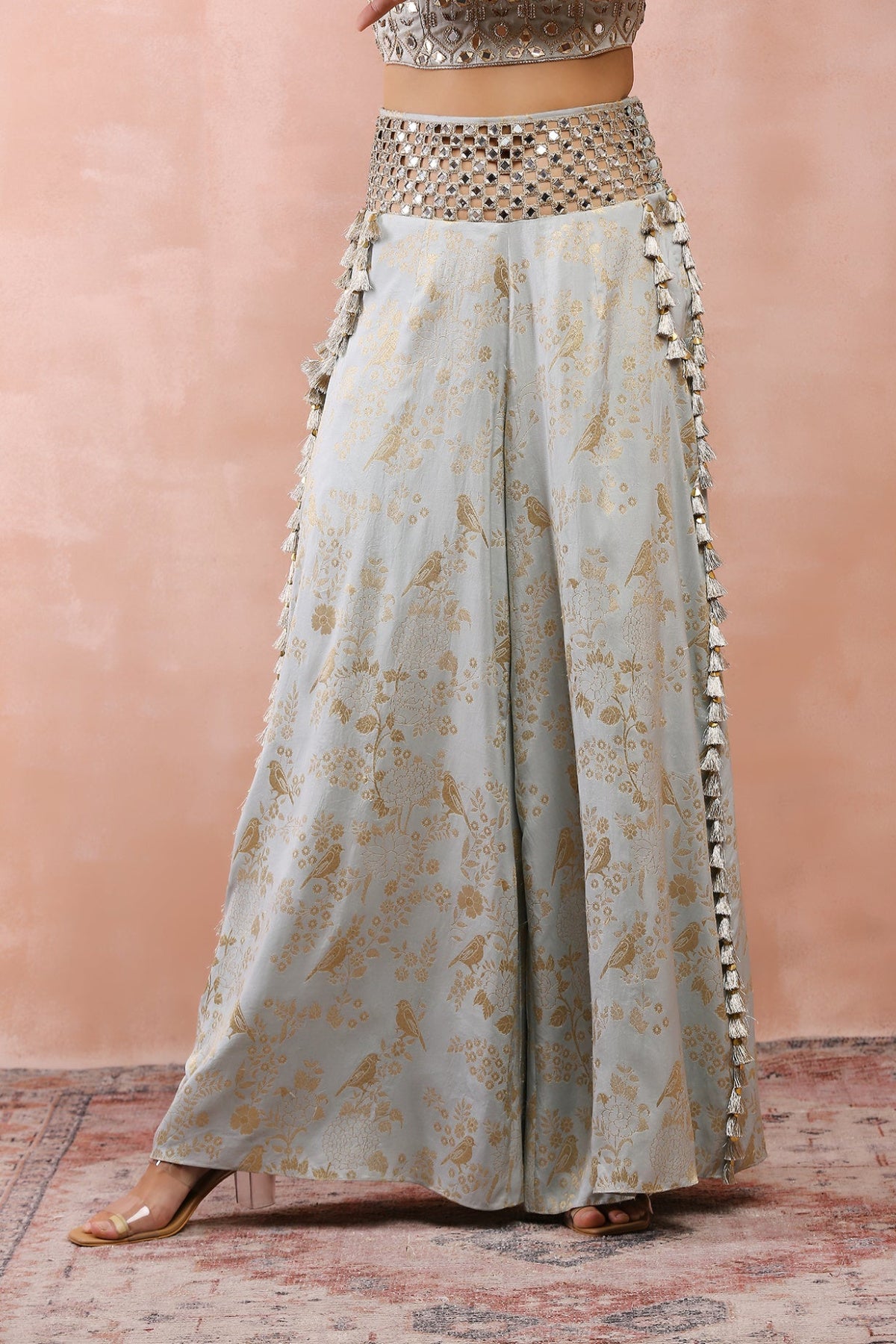POWDER BLUE EMBROIDERED CHOLI WITH PALAZZO