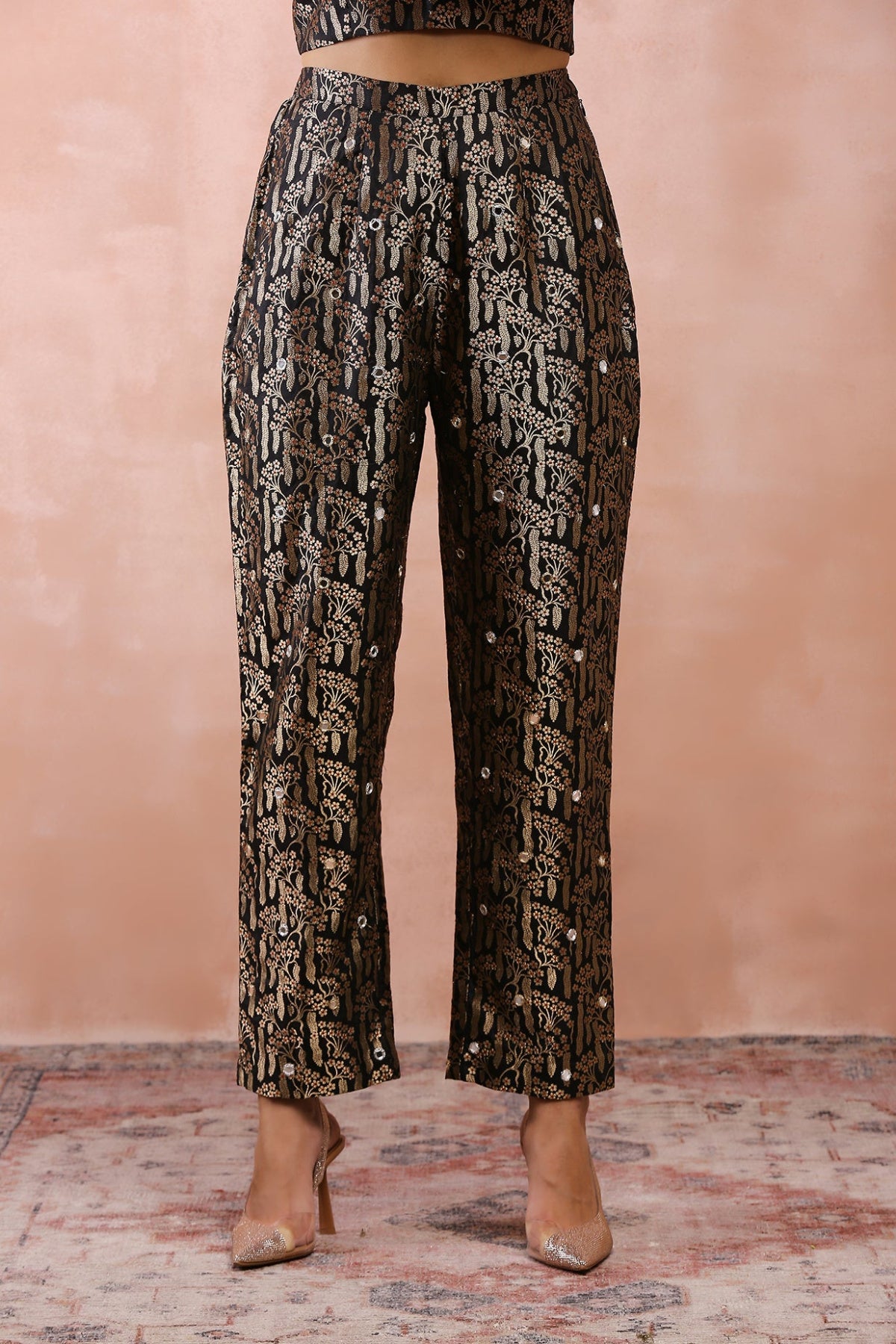 BLACK EMBROIDERED BLAZER WITH BUSTIER AND PANT
