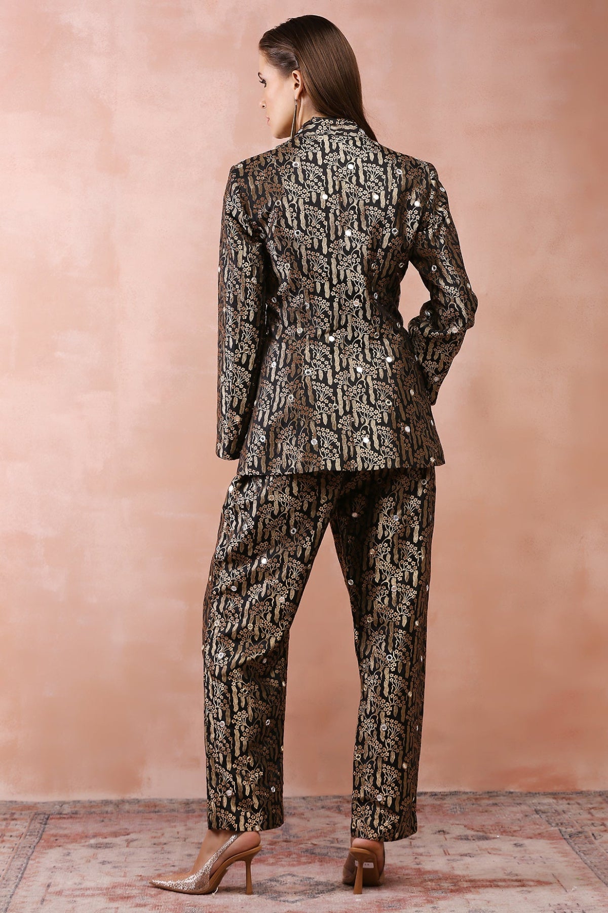 BLACK EMBROIDERED BLAZER WITH BUSTIER AND PANT