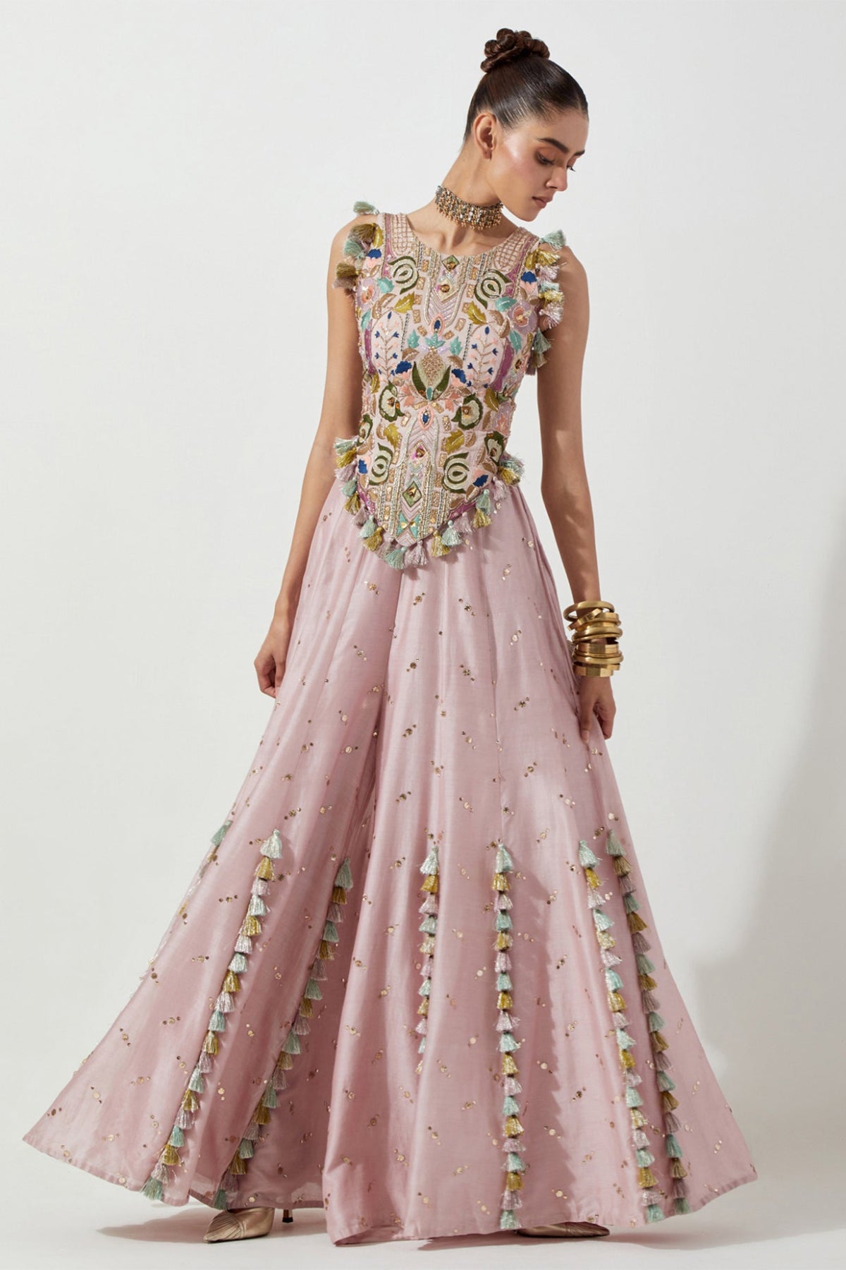ONION PINK CHOLI & MUKAISH SILKMUL SHARARA
