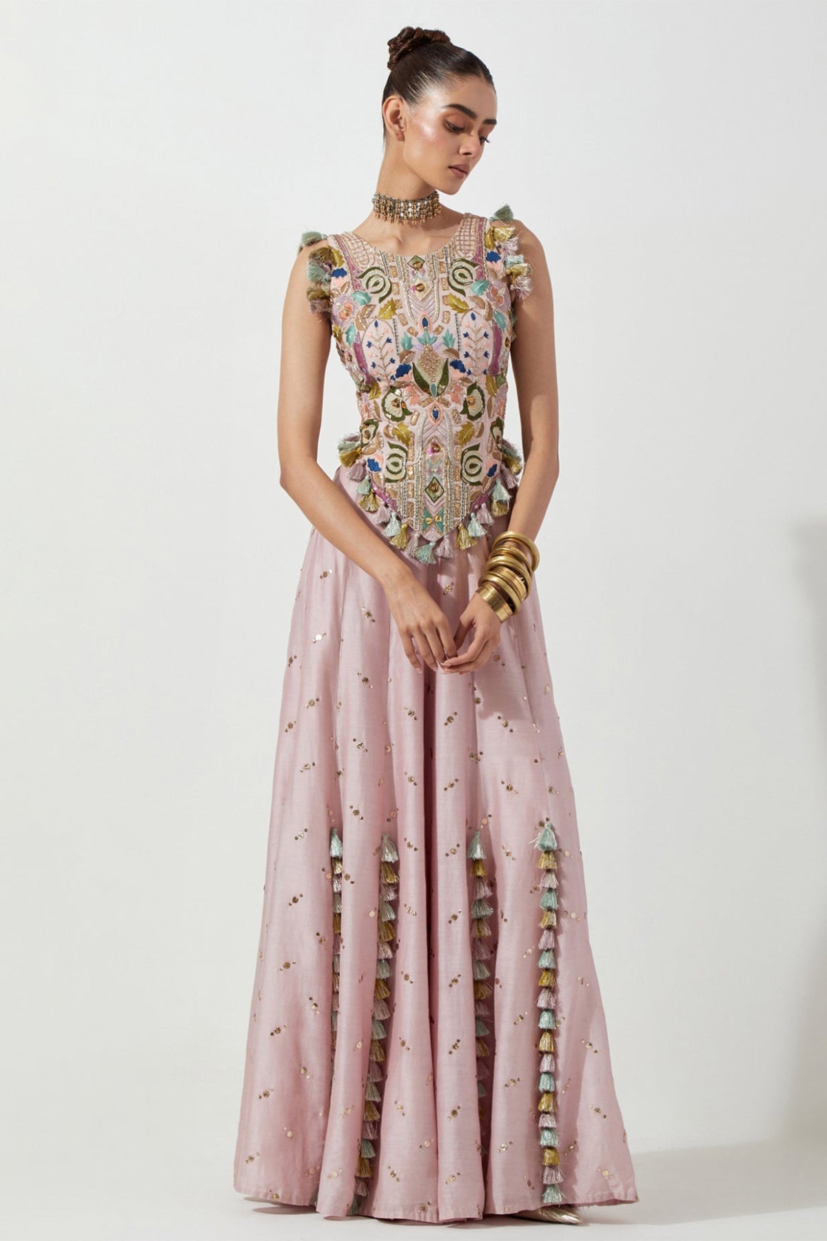 ONION PINK CHOLI & MUKAISH SILKMUL SHARARA