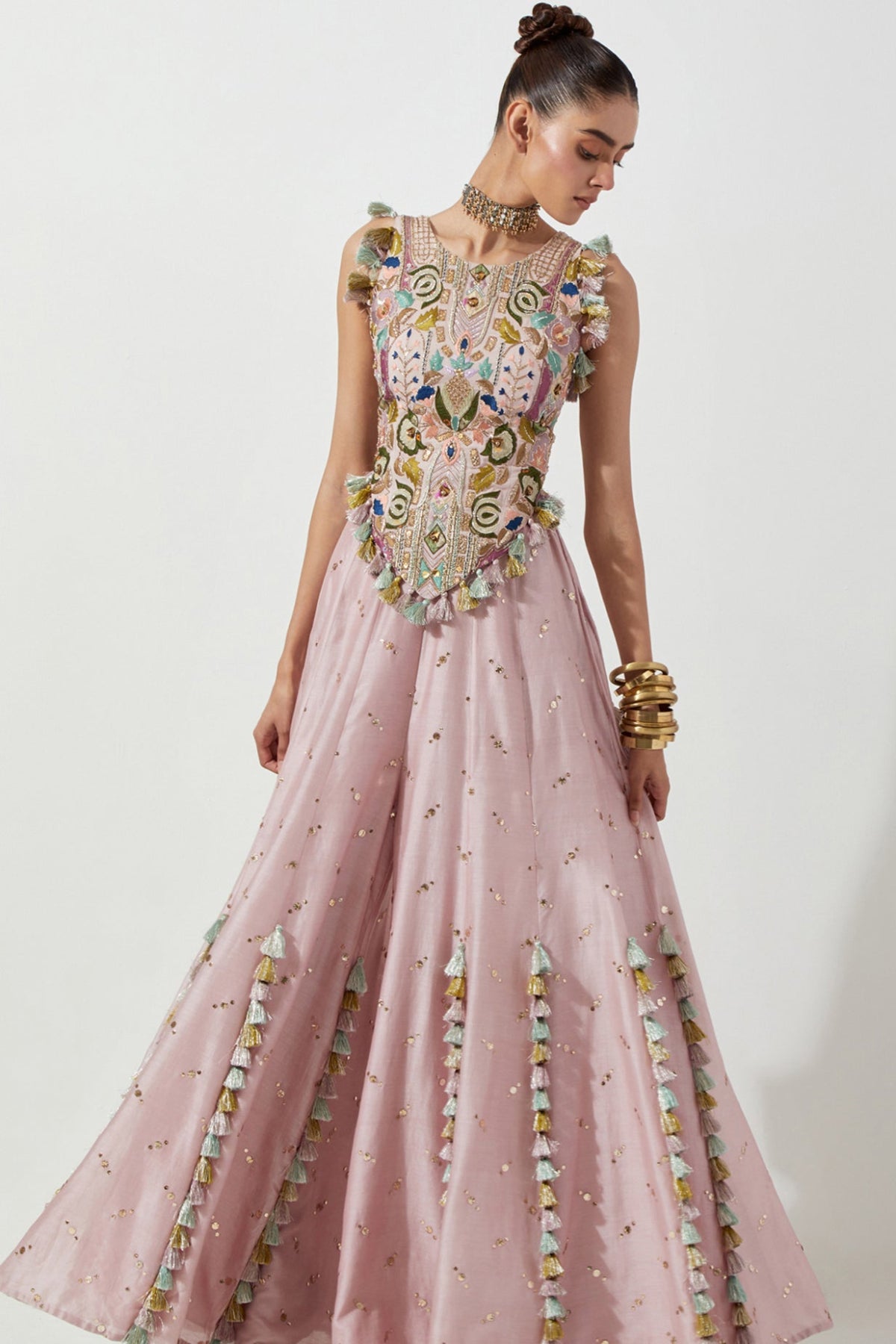 ONION PINK CHOLI & MUKAISH SILKMUL SHARARA