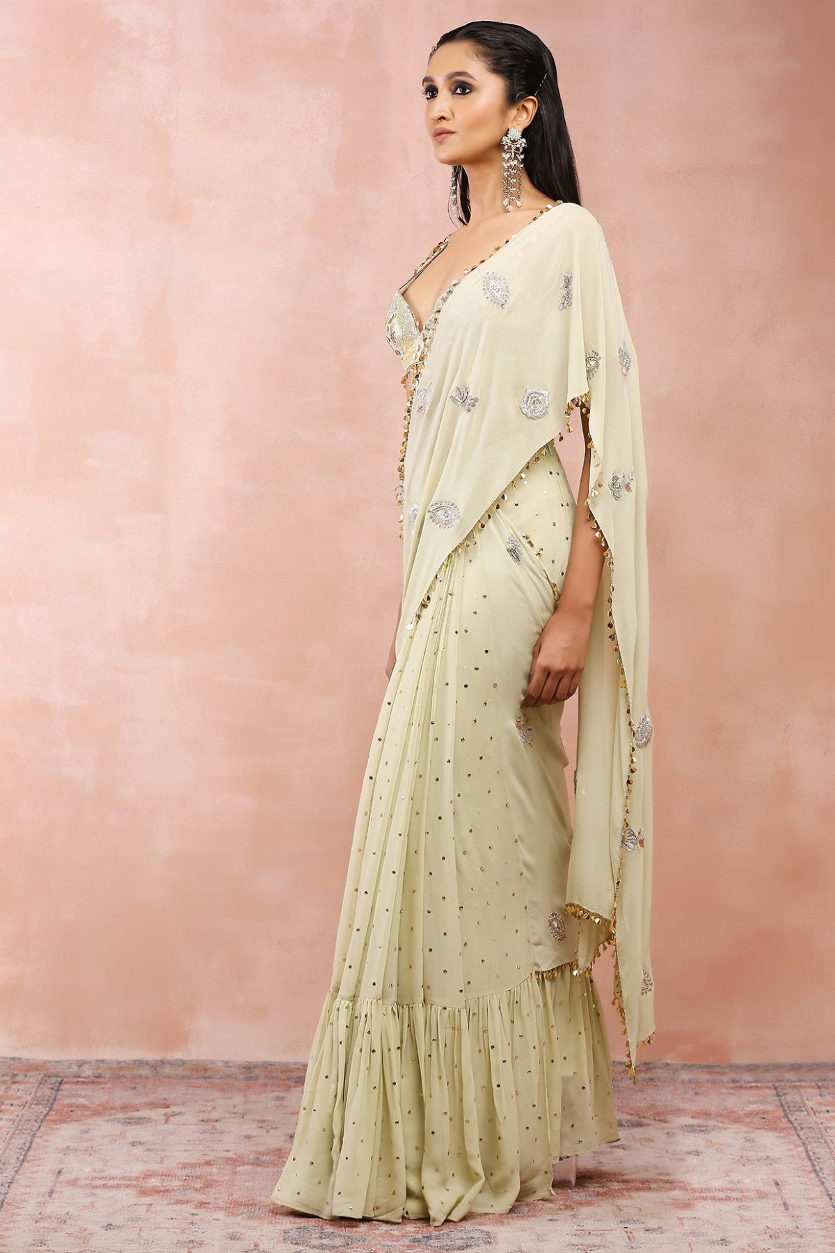 MINT APPLIQUE EMBROIDERED CHOLI AND SAREE