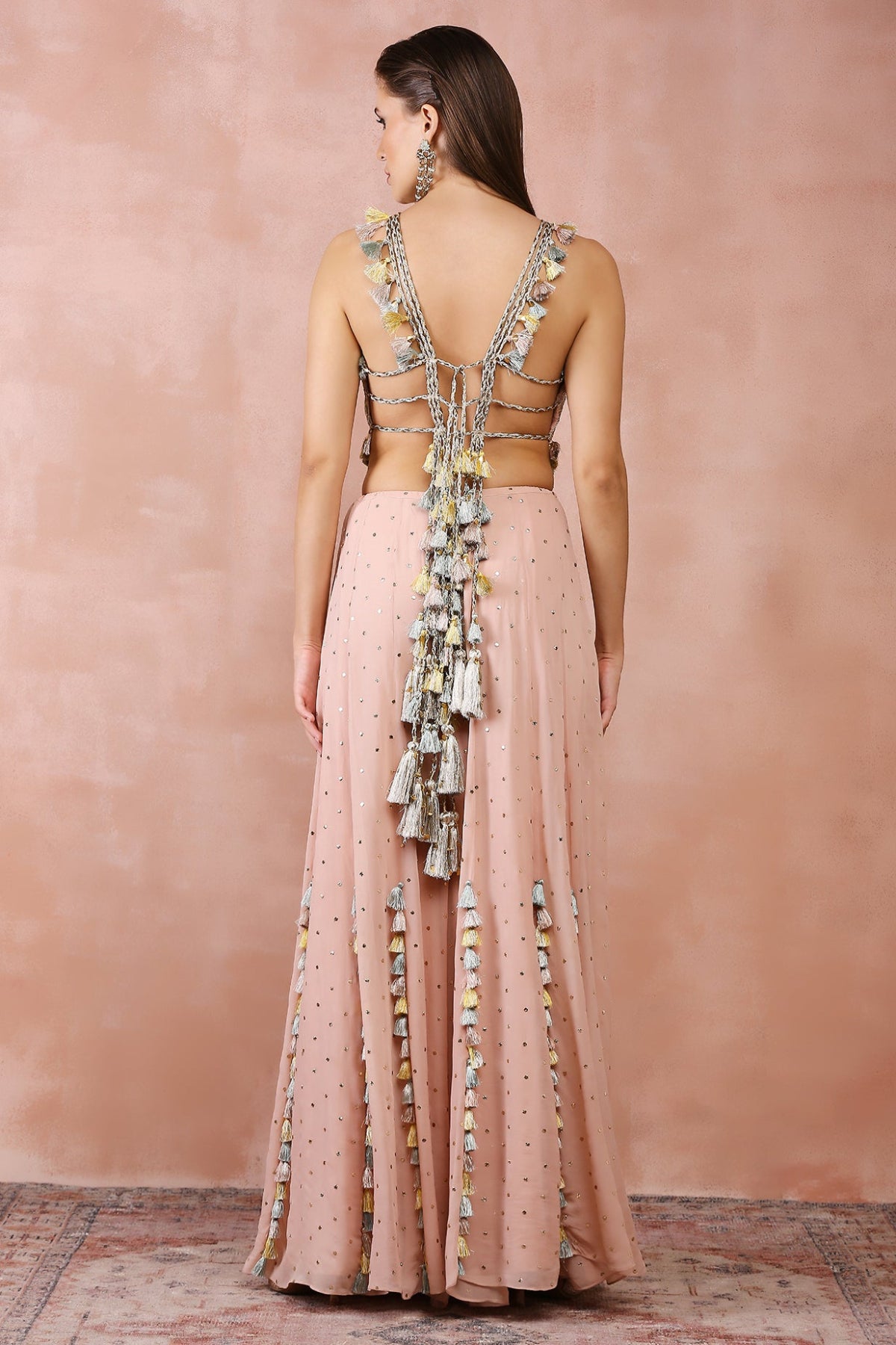 ROSE PINK APPLIQUE EMBROIDERED CHOLI WITH SHARARA