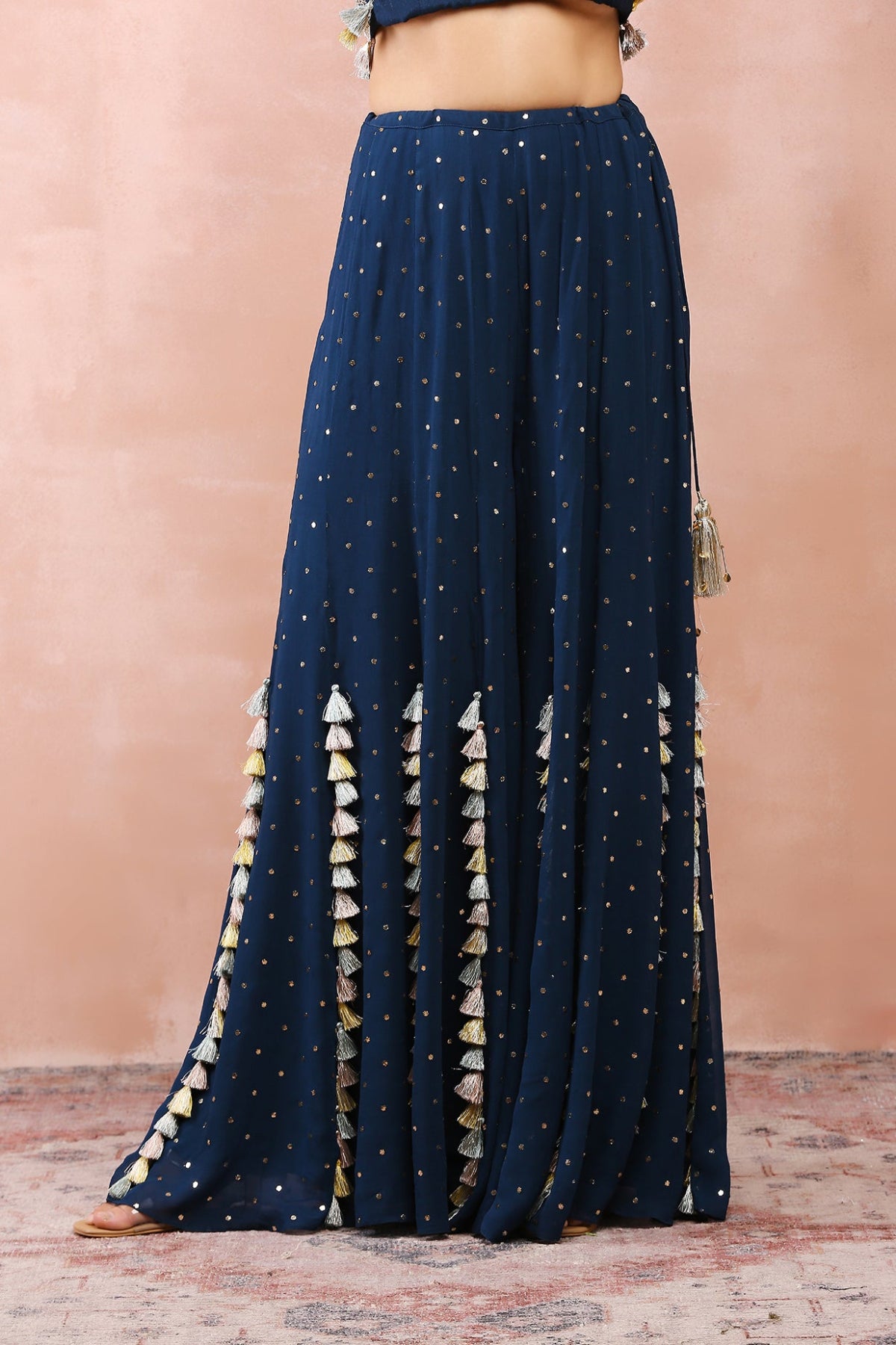 TEAL APPLIQUE BLUE EMBROIDERED CHOLI WITH SHARARA