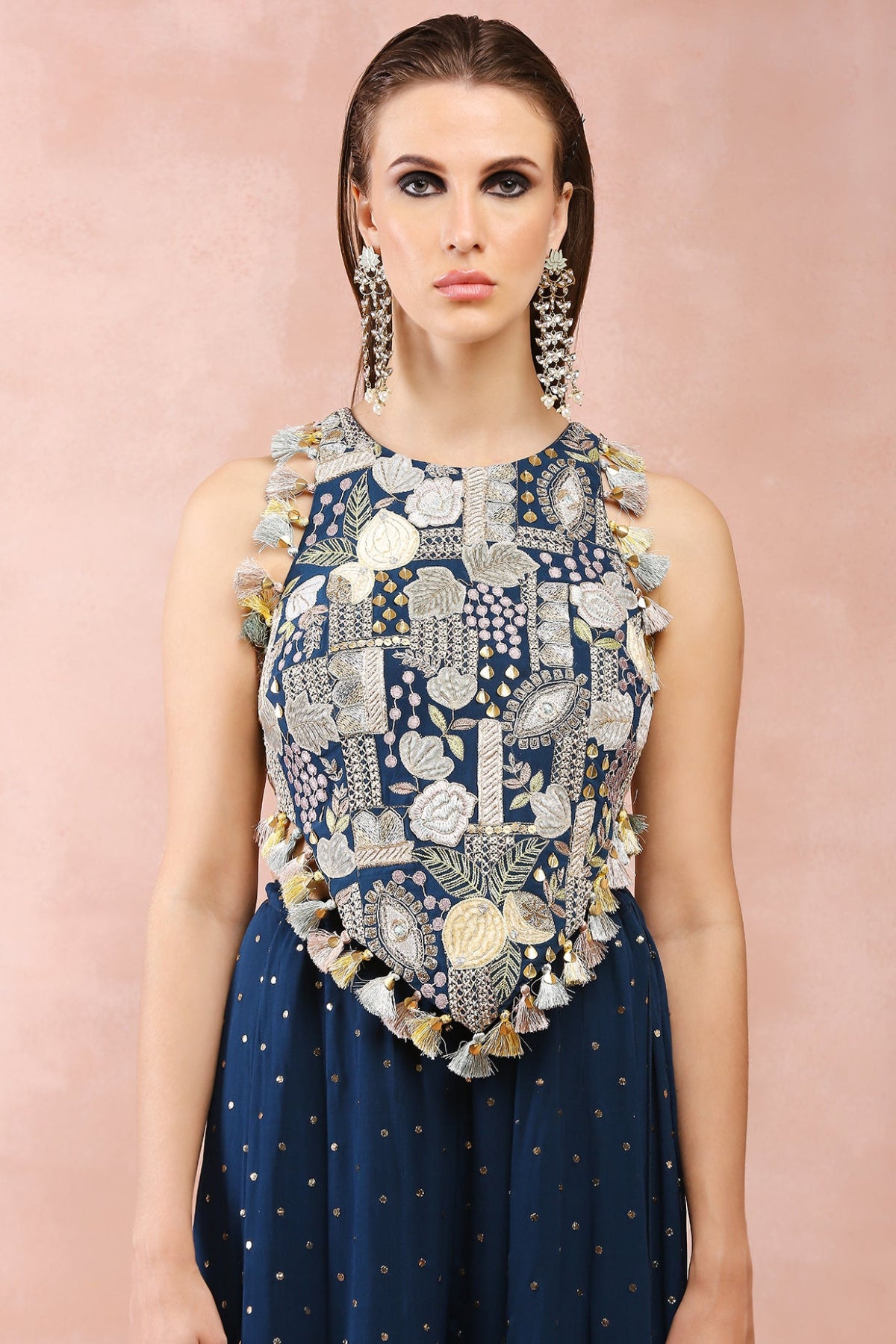 TEAL APPLIQUE BLUE EMBROIDERED CHOLI WITH SHARARA