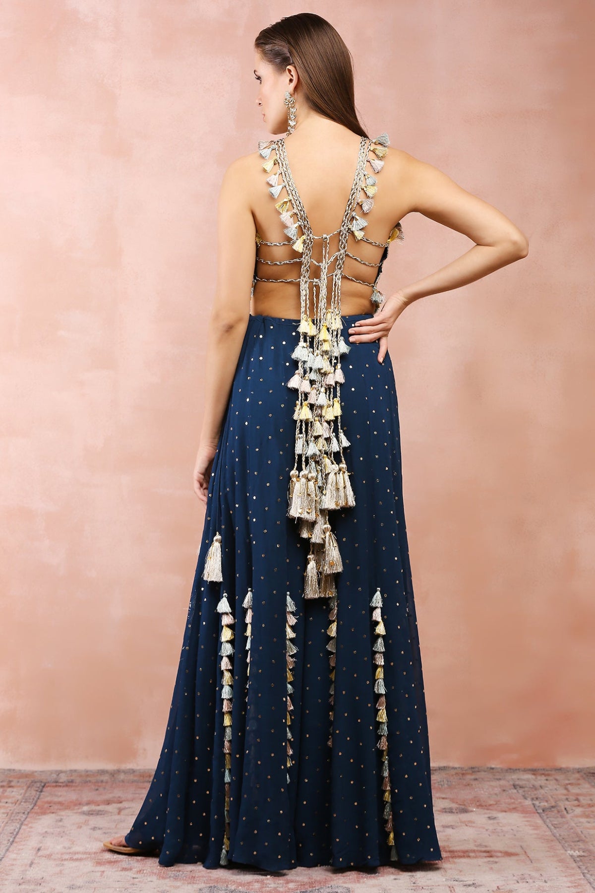 TEAL APPLIQUE BLUE EMBROIDERED CHOLI WITH SHARARA