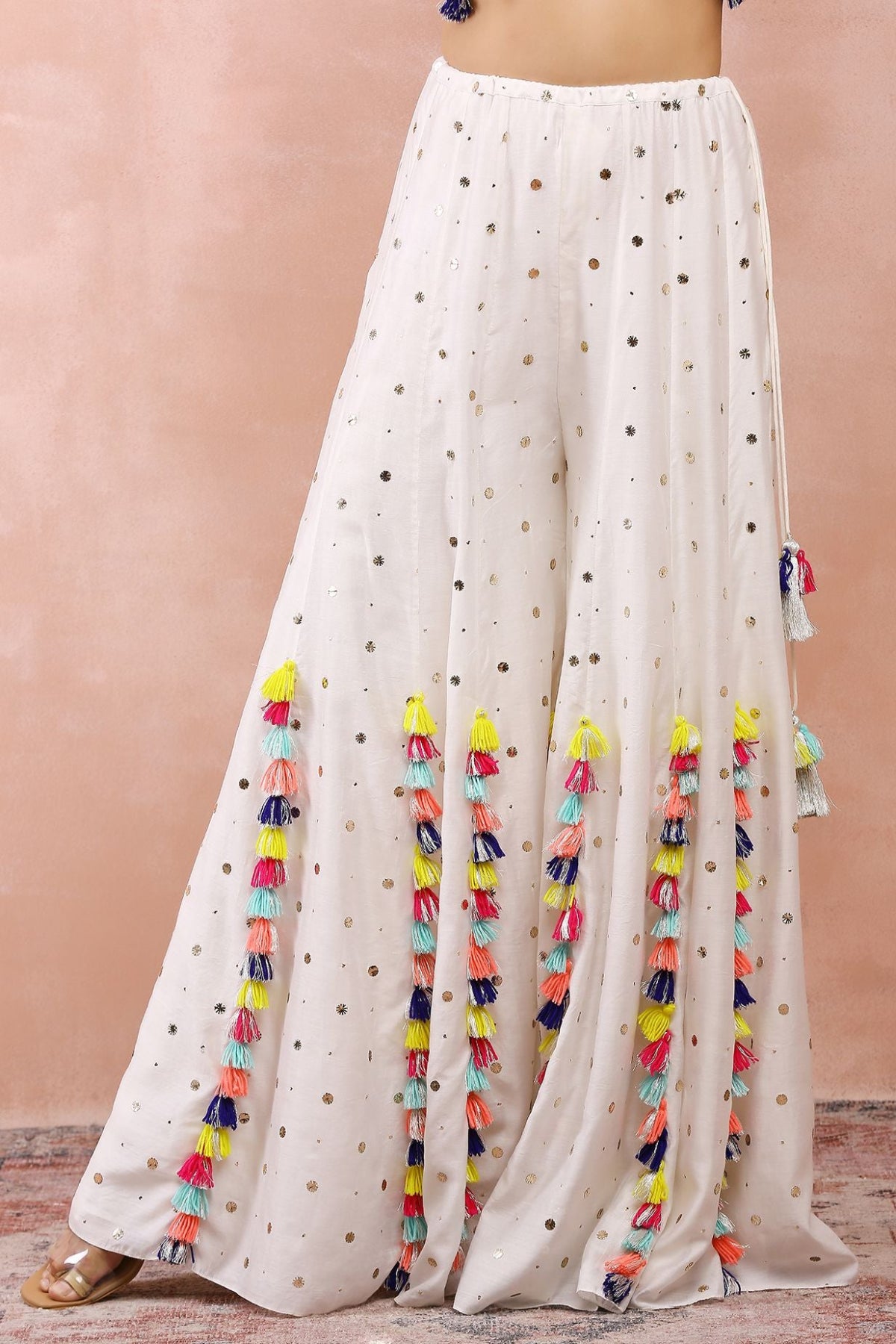 OFF WHITE EMBROIDERED CHOLI WITH SHARARA