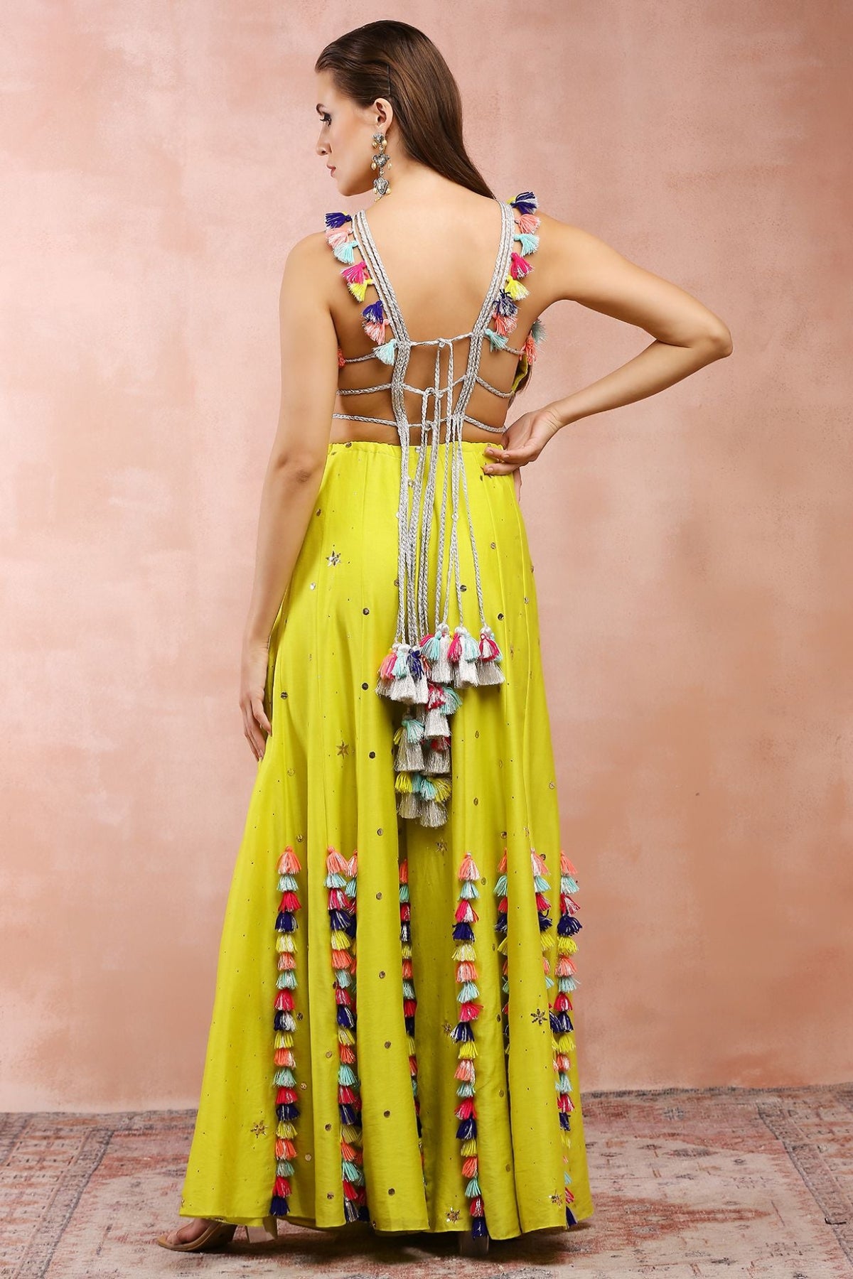 LIME GREEN EMBROIDERED CHOLI WITH SHARARA