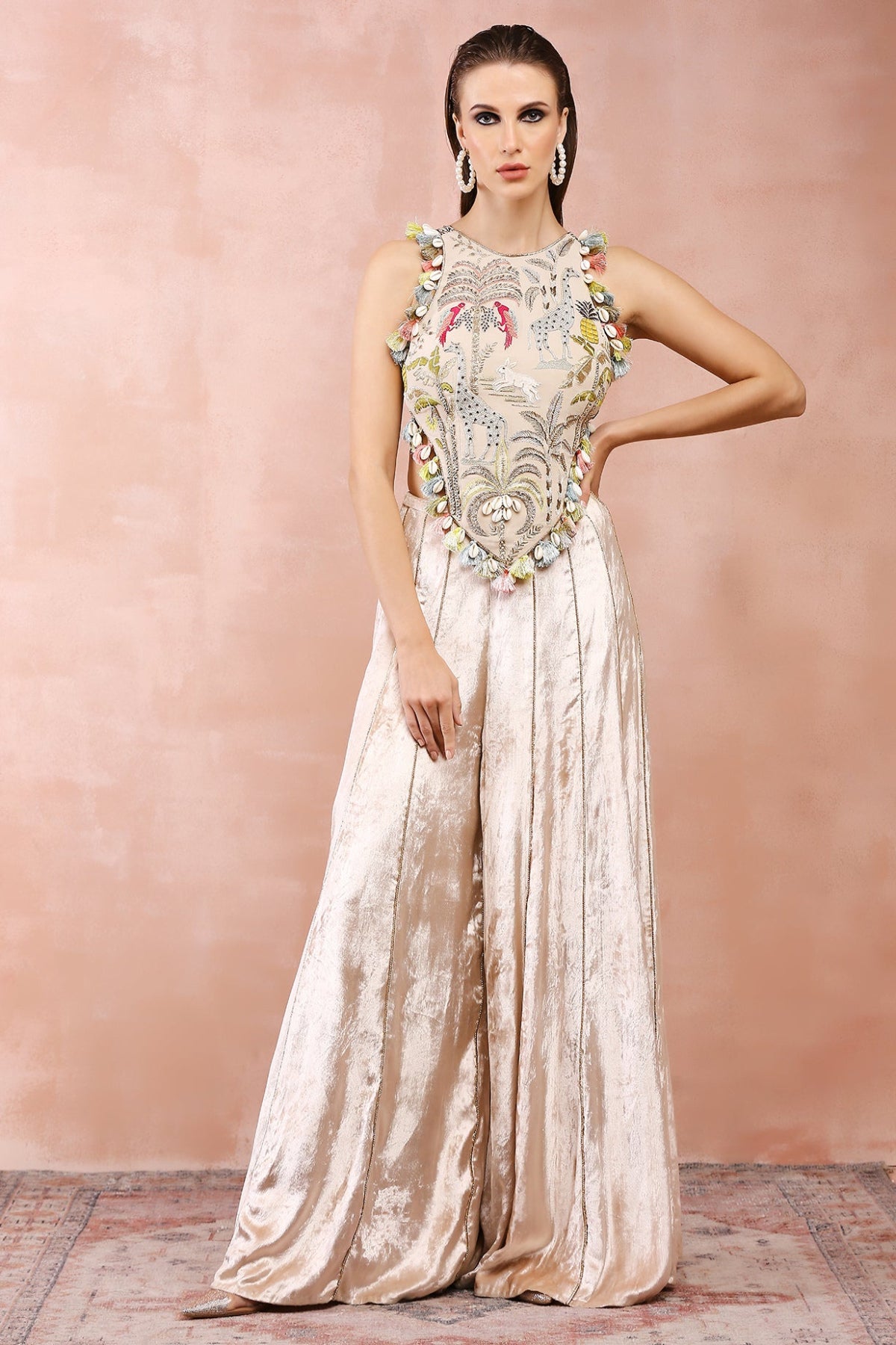 STONE EMBROIDERED CHOLI WITH SHARARA
