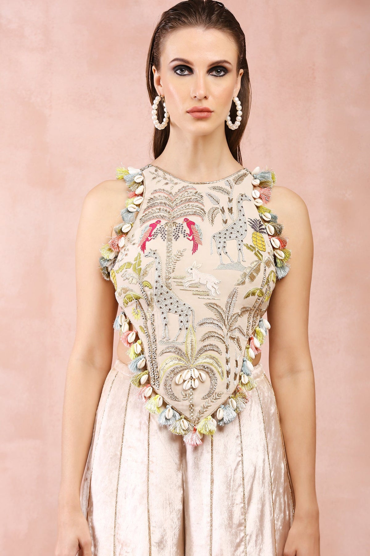 STONE EMBROIDERED CHOLI WITH SHARARA