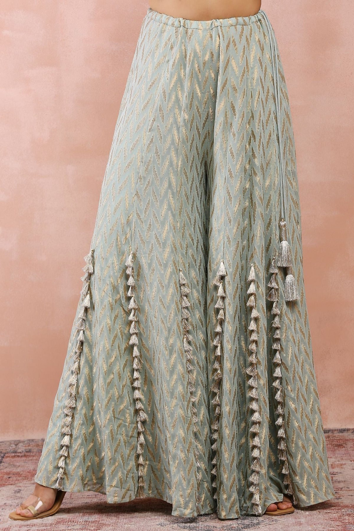 POWDER BLUE APPLIQUE EMBROIDERED CHOLI WITH SHARARA