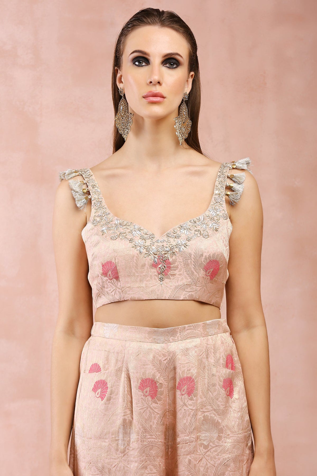 ROSE PINK EMBROIDERED CHOLI AND PALAZZO WITH DUPATTA