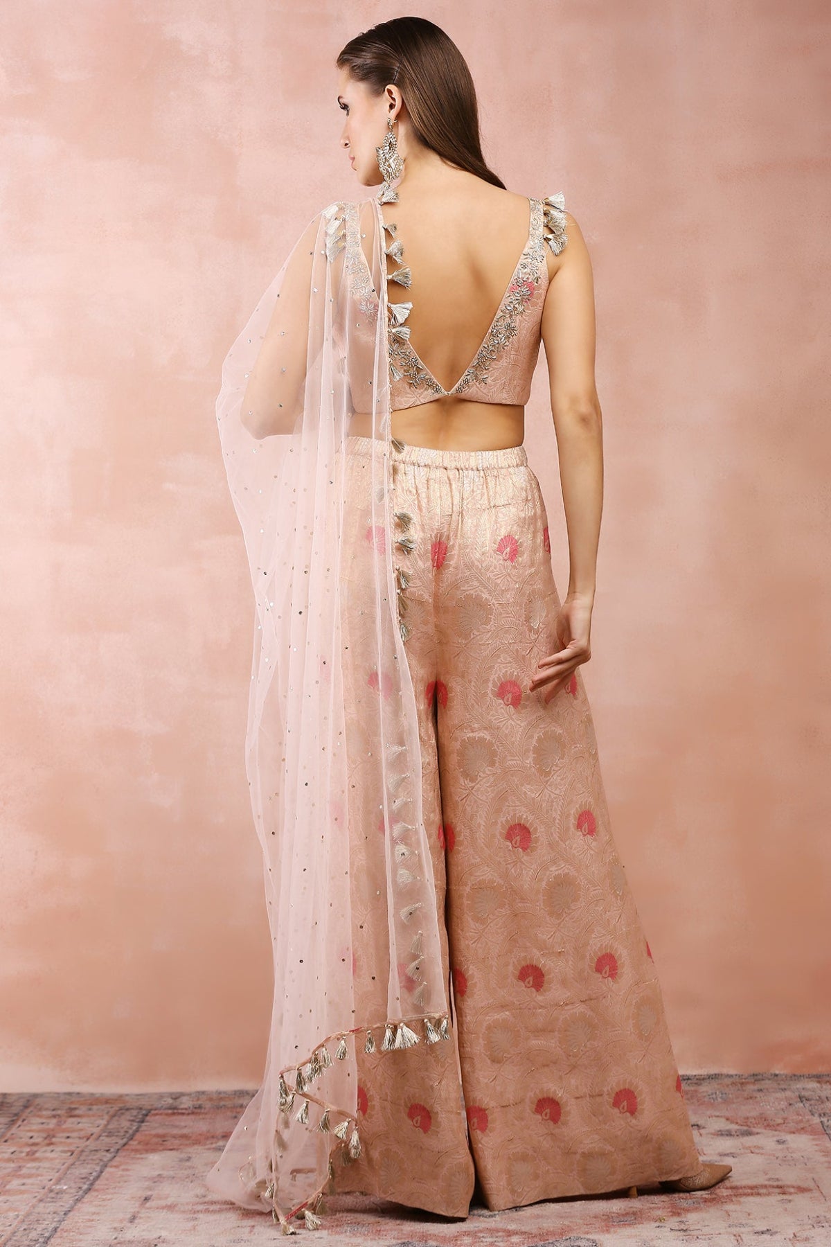 ROSE PINK EMBROIDERED CHOLI AND PALAZZO WITH DUPATTA