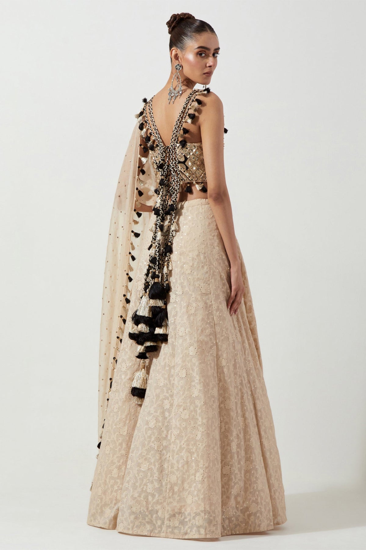 STONE EMBROIDERED CHOLI AND LEHENGA WITH MUKAISH MUL DUPATTA