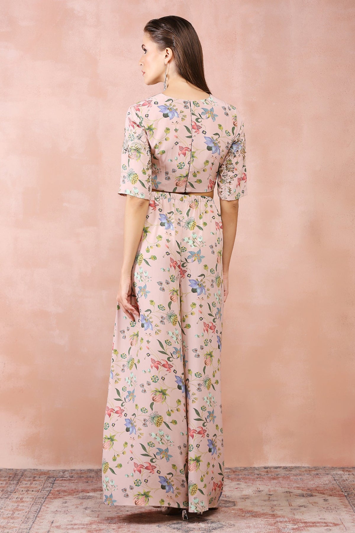 ROSE PINK NARGIS PRINT EMBROIDERED TOP WITH PALAZZO
