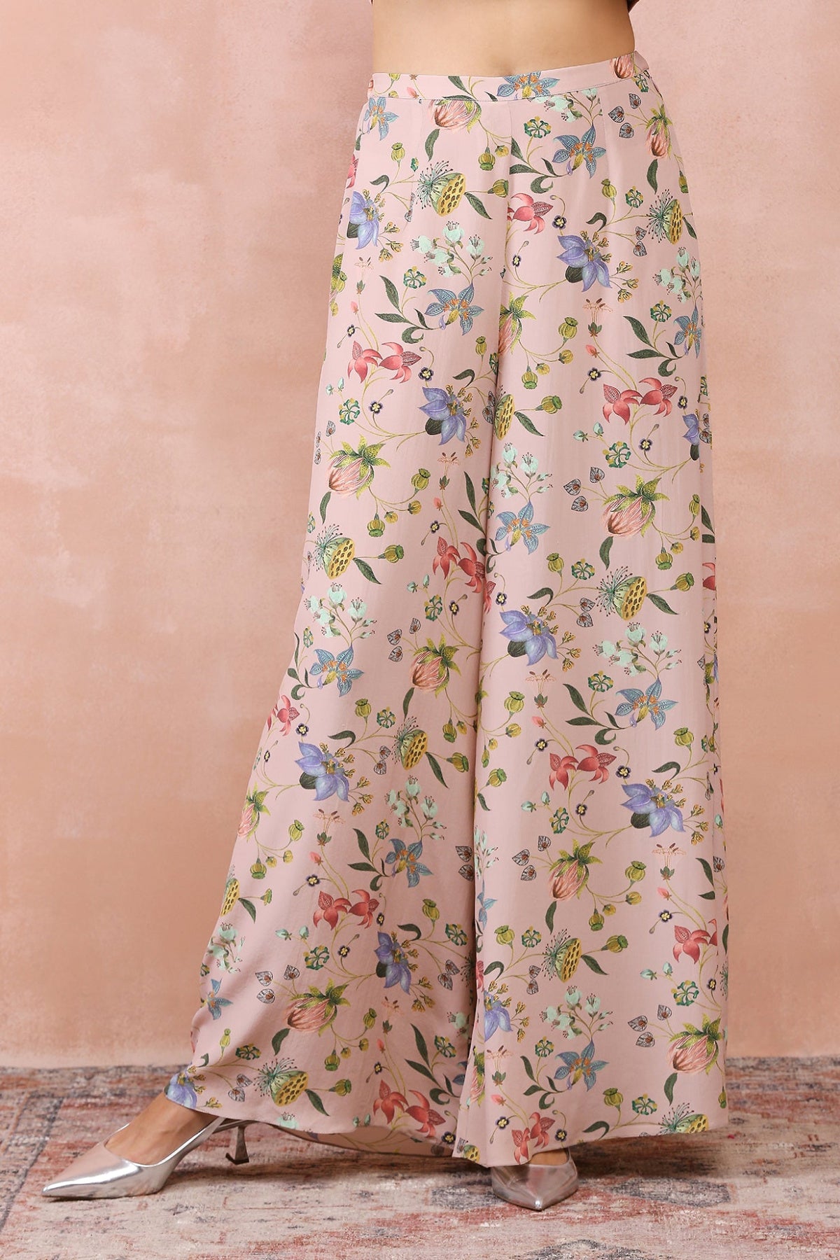 ROSE PINK NARGIS PRINT EMBROIDERED TOP WITH PALAZZO