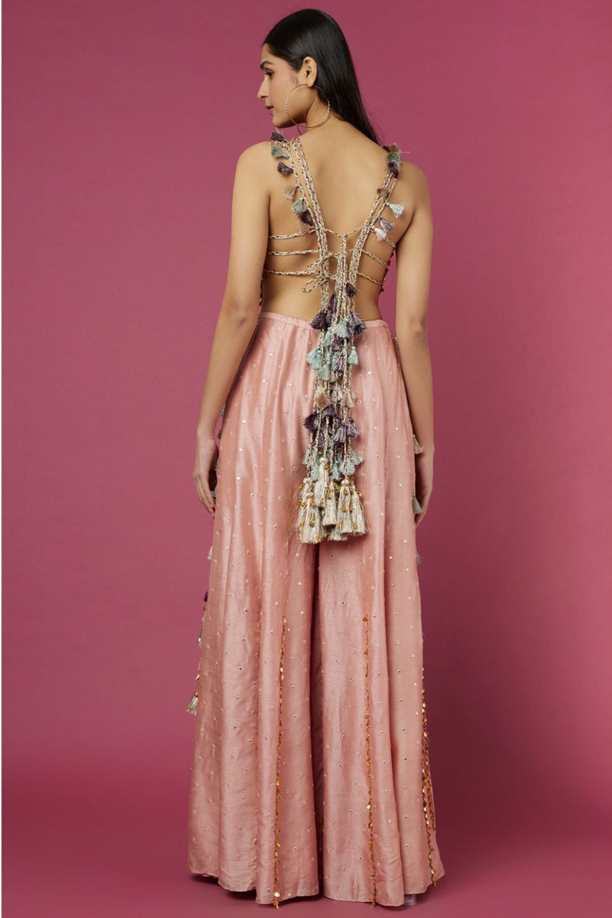 BLUSH PINK GEORGETTE EMBROIDERED CHOLI WITH ABLA SILK SHARARA