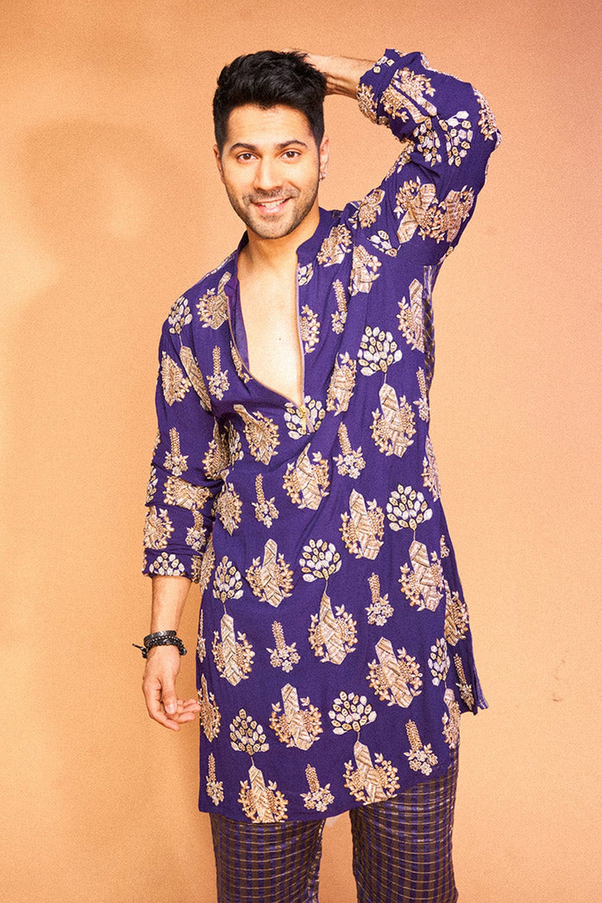 Varun Dhawan in PURPLE COLOUR EMBROIDERED STRIPE KURTA WITH STRIPE JOGGER PANTS