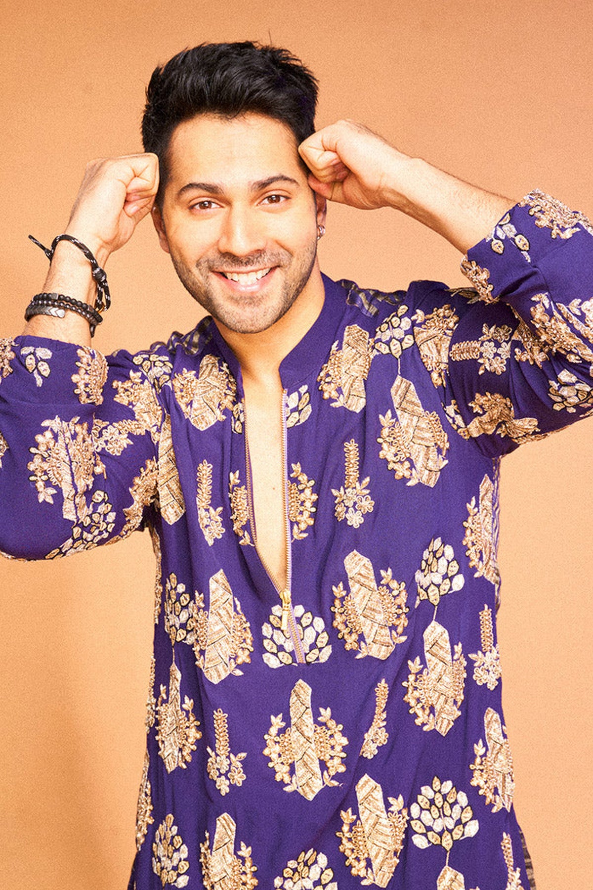 Varun Dhawan in PURPLE COLOUR EMBROIDERED STRIPE KURTA WITH STRIPE JOGGER PANTS