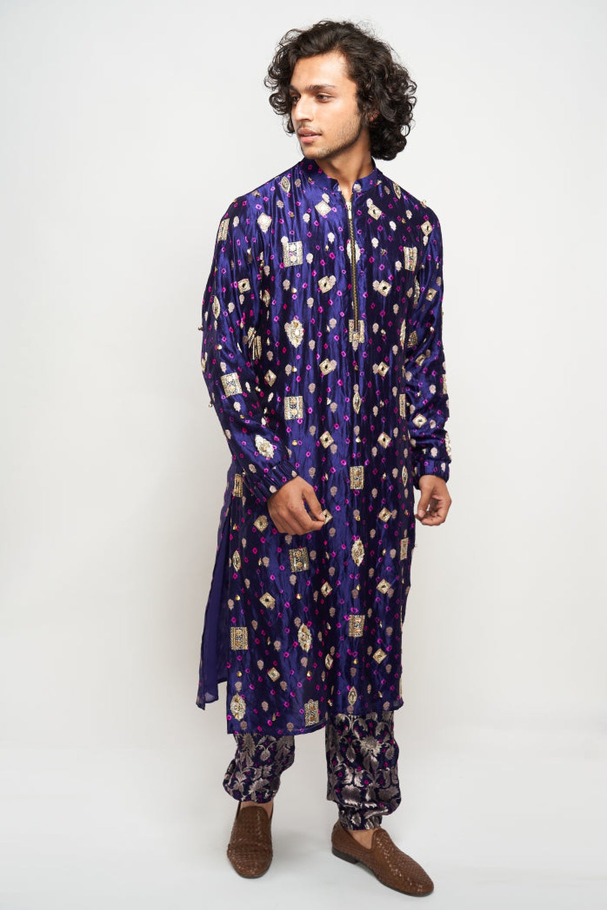 NEMAR COBALT BLUE COLOUR BANDHANI SILK EMBROIDERED KURTA AND JOGGER PANT
