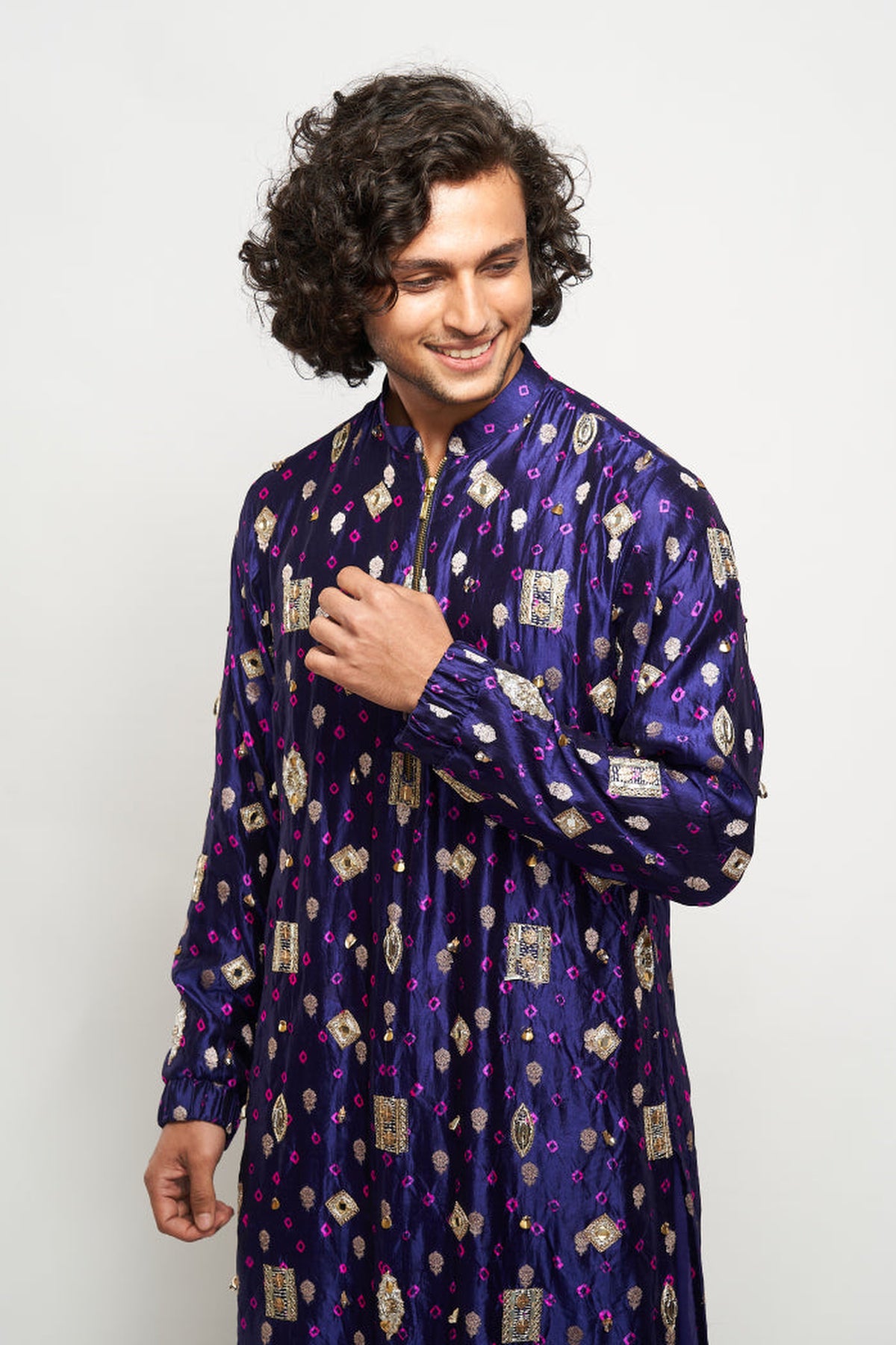 NEMAR COBALT BLUE COLOUR BANDHANI SILK EMBROIDERED KURTA AND JOGGER PANT