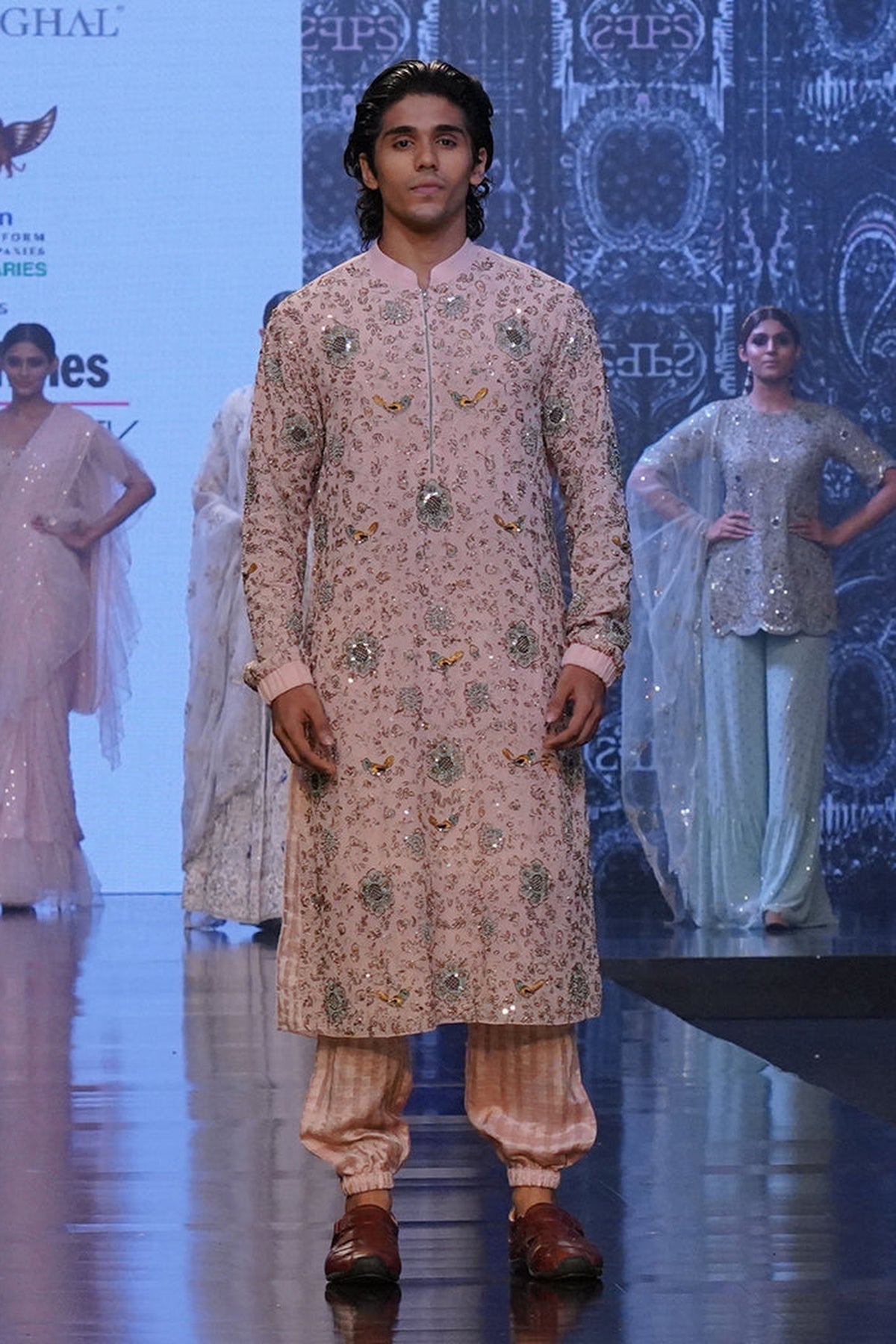 PS MEN MAHID ROSE PINK COLOUR EMBROIDERED KURTA WITH JOGGER PANTS
