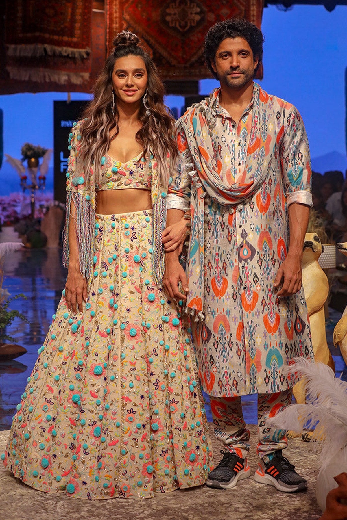 FARHAN in STONE PRINTED DUPION SILK KURTA AND CHURIDAR WITH GEORGETTE DUPATTA