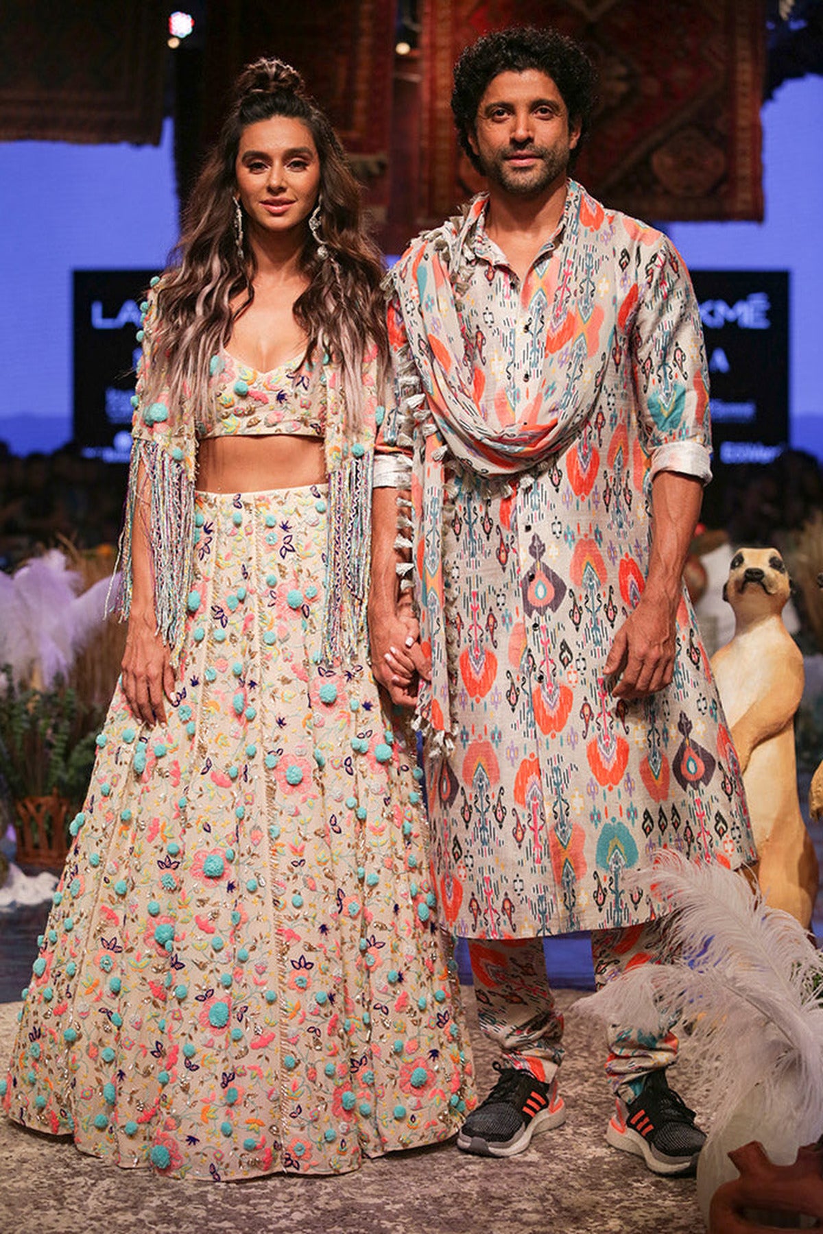 FARHAN in STONE PRINTED DUPION SILK KURTA AND CHURIDAR WITH GEORGETTE DUPATTA