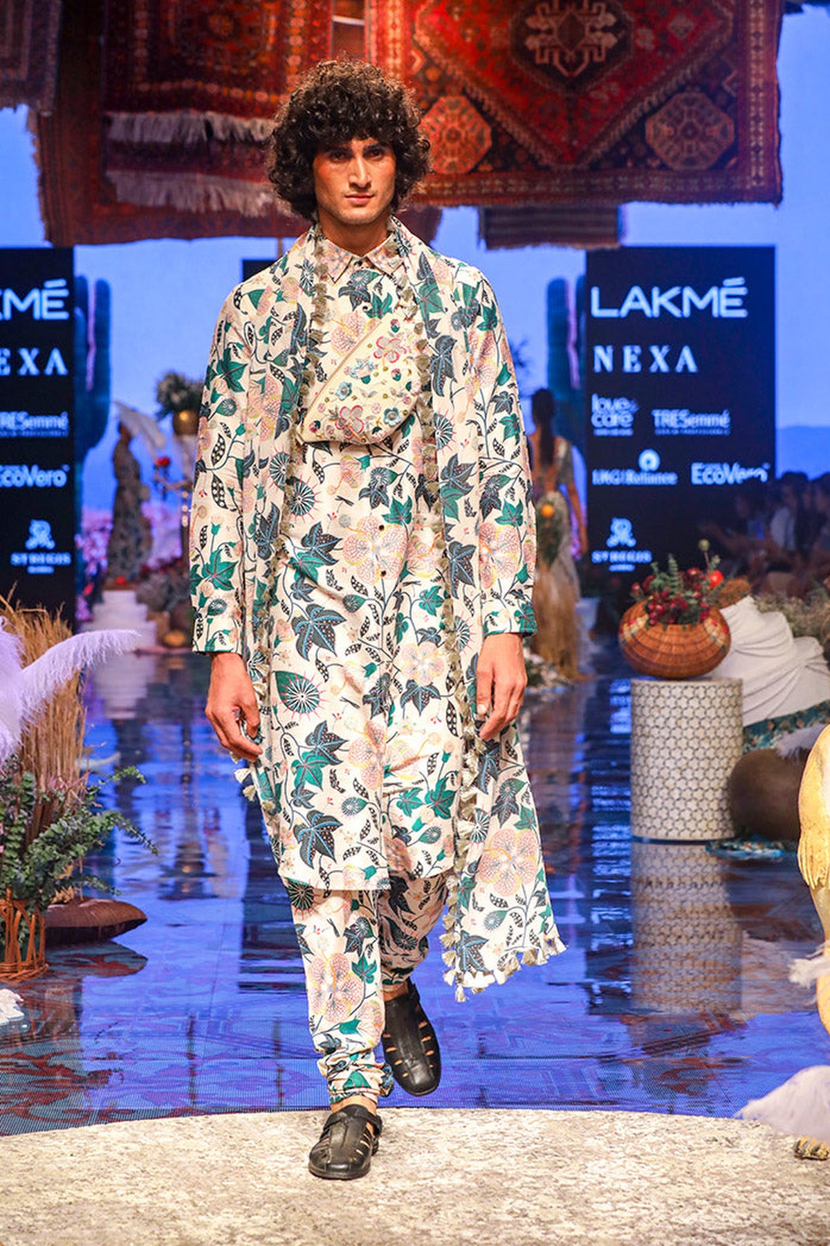 MAHIR WHITED PRINTED DUPION SILK KURTA AND CHURIDAR WITH GEORGETTE DUPATTA
