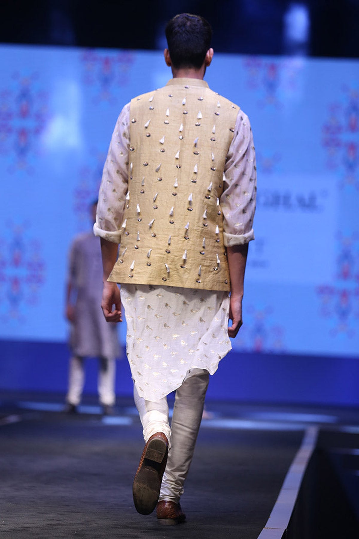 ASLAN CREAM ORGANZA KURTA WITH PALE YELLOW DUPION SILK BANDI AND OFF-WHITE COTTON SILK CHURIDAR