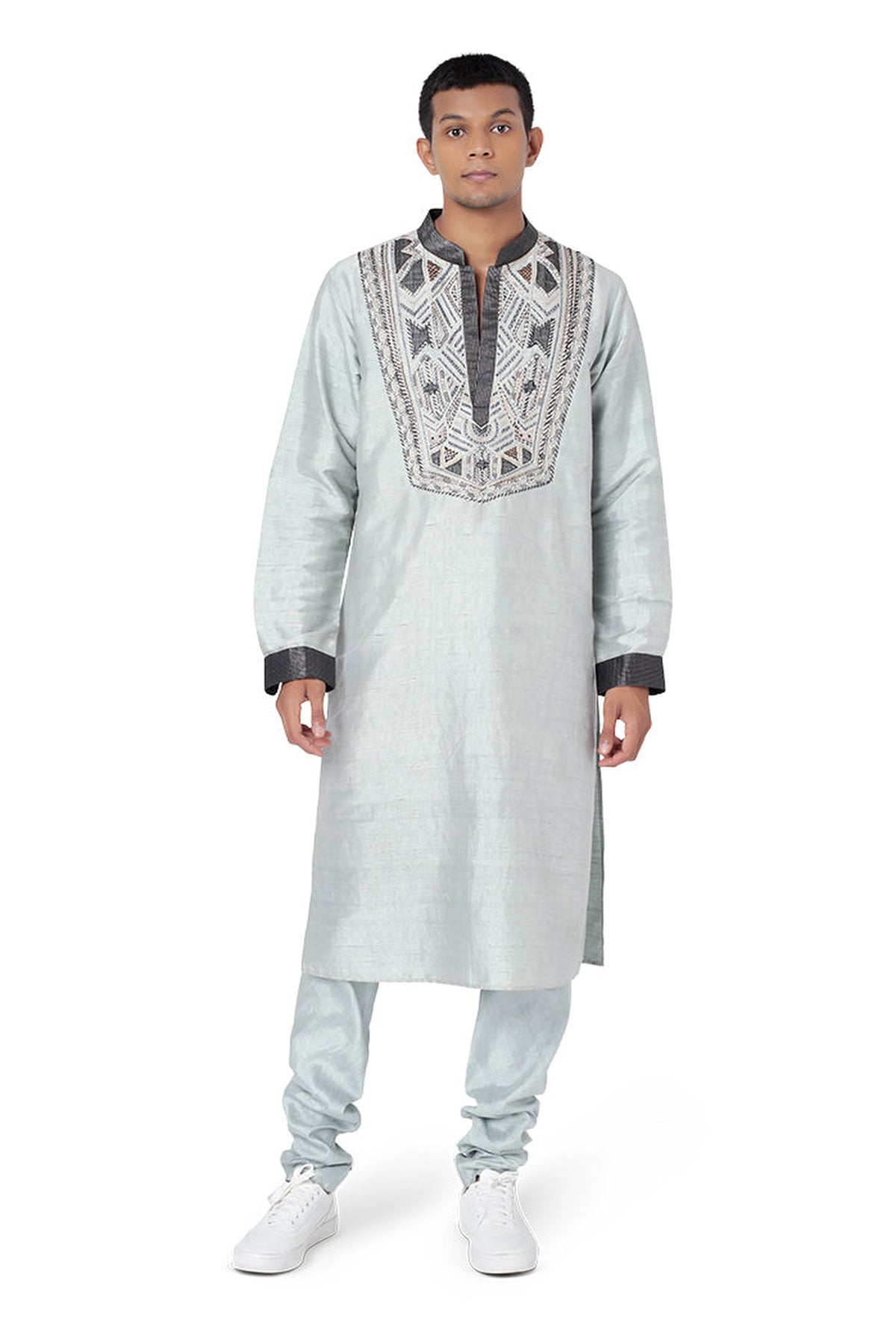 PLAE BLUE COLOUR DUPION SILK KURTA WITH CHURIDAR
